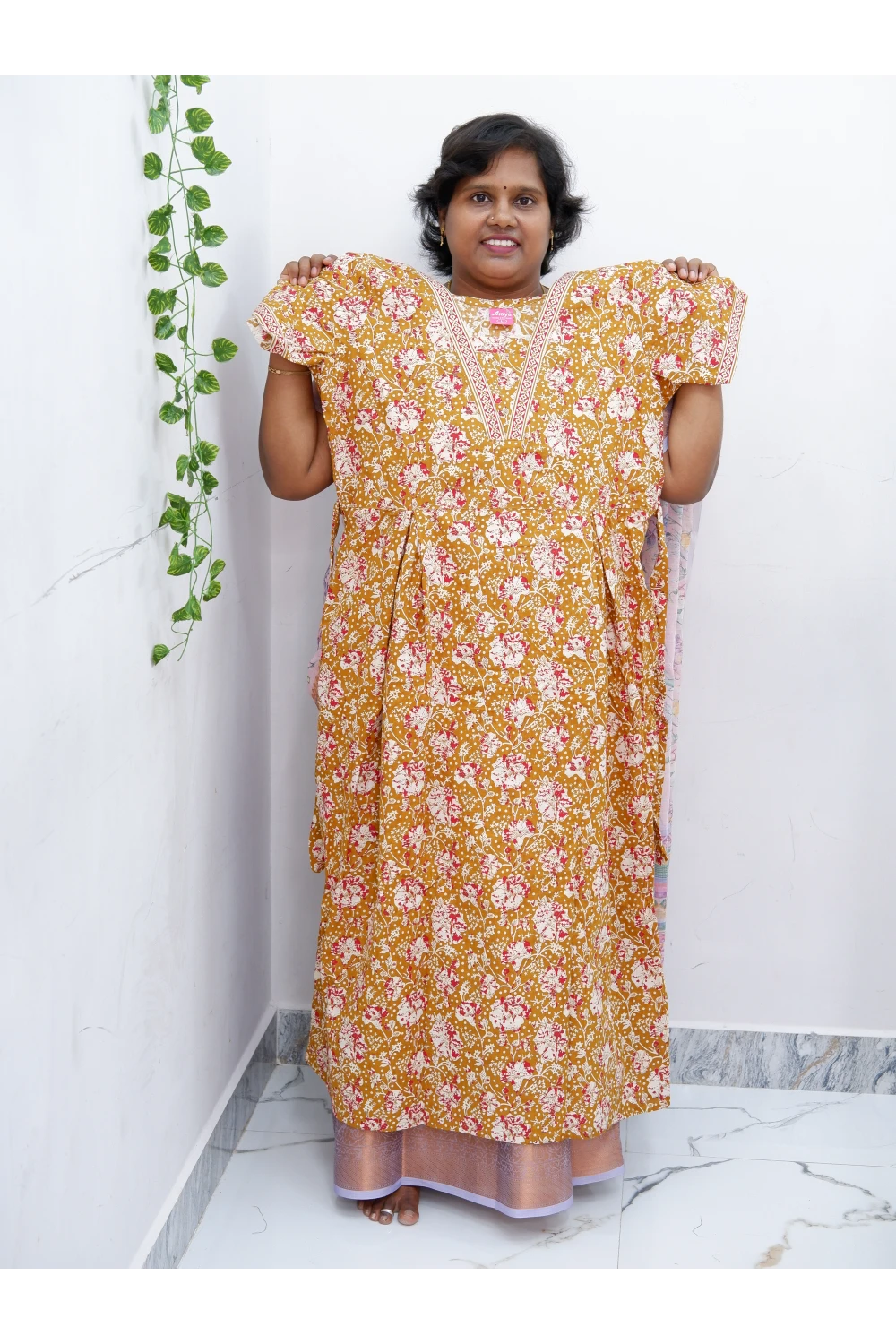 Premium V-Neck Cotton Frock for Women – Breathable & Skin-Friendly