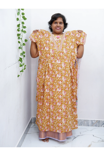 Premium V-Neck Cotton Frock for Women – Breathable & Skin-Friendly