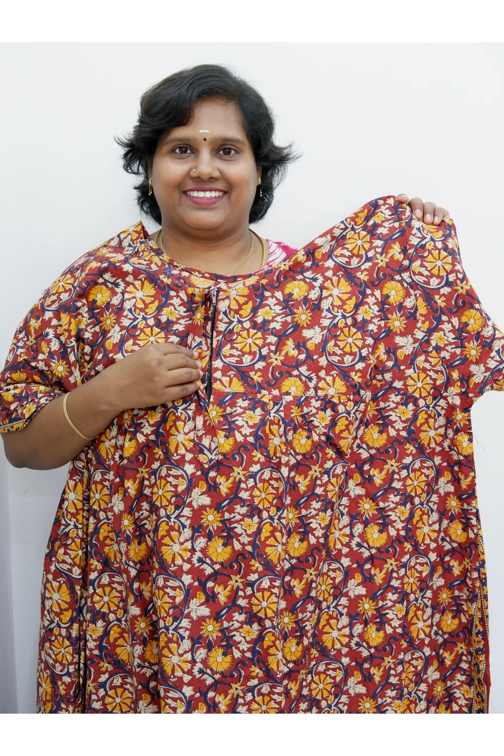 Plus Size Elegant Zip Nighty – Jyothi Cotton Breeze