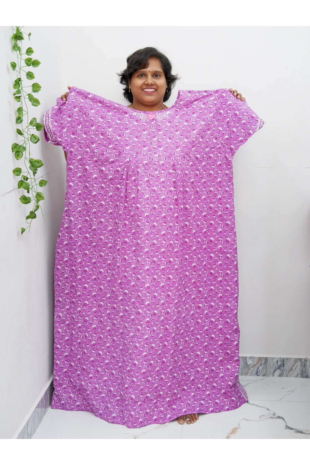 Plus Size Elegant Zip Nighty – Jyothi Cotton Breeze