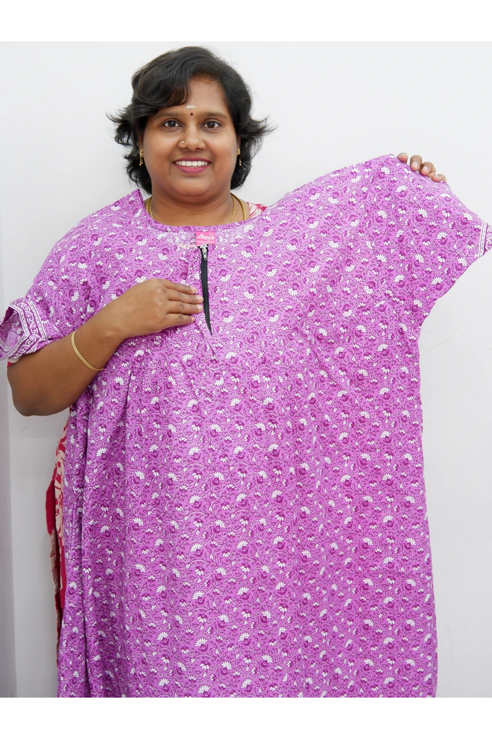 Plus Size Elegant Zip Nighty – Jyothi Cotton Breeze