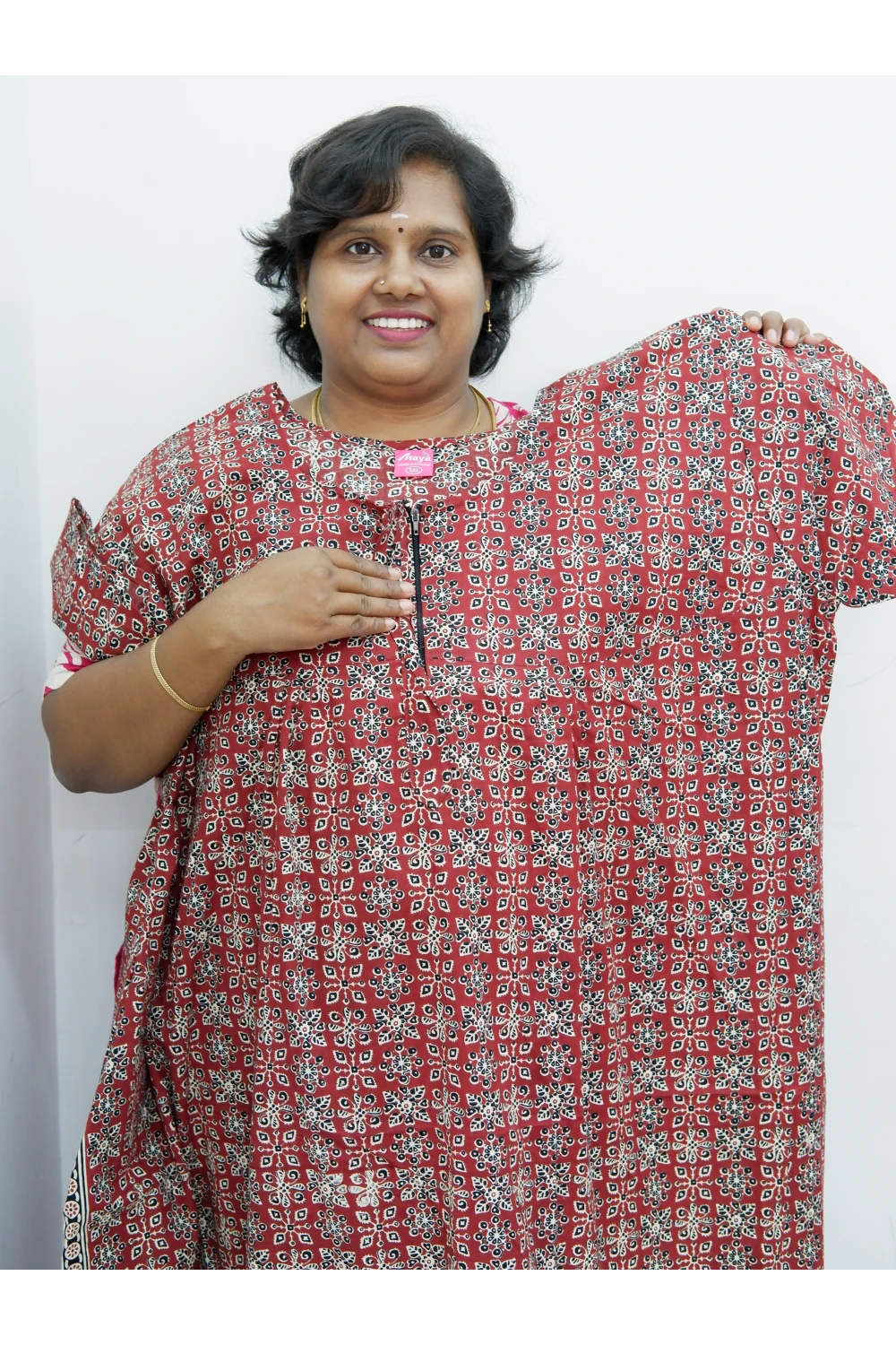 Plus Size Elegant Zip Nighty – Jyothi Cotton Breeze