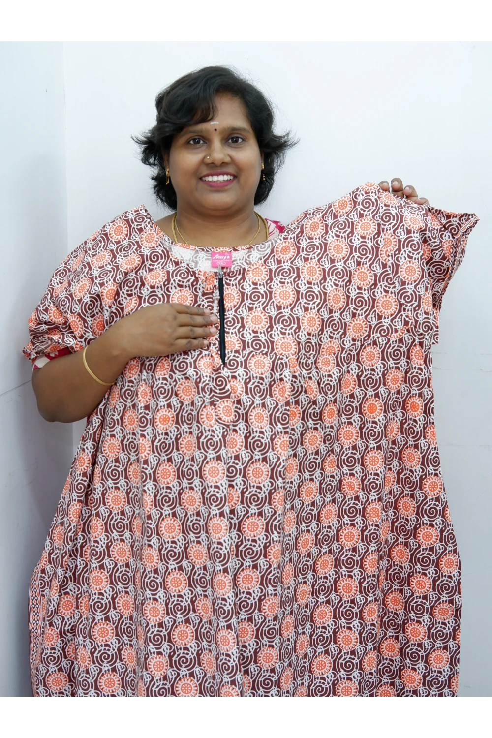 Plus Size Elegant Zip Nighty – Jyothi Cotton Breeze