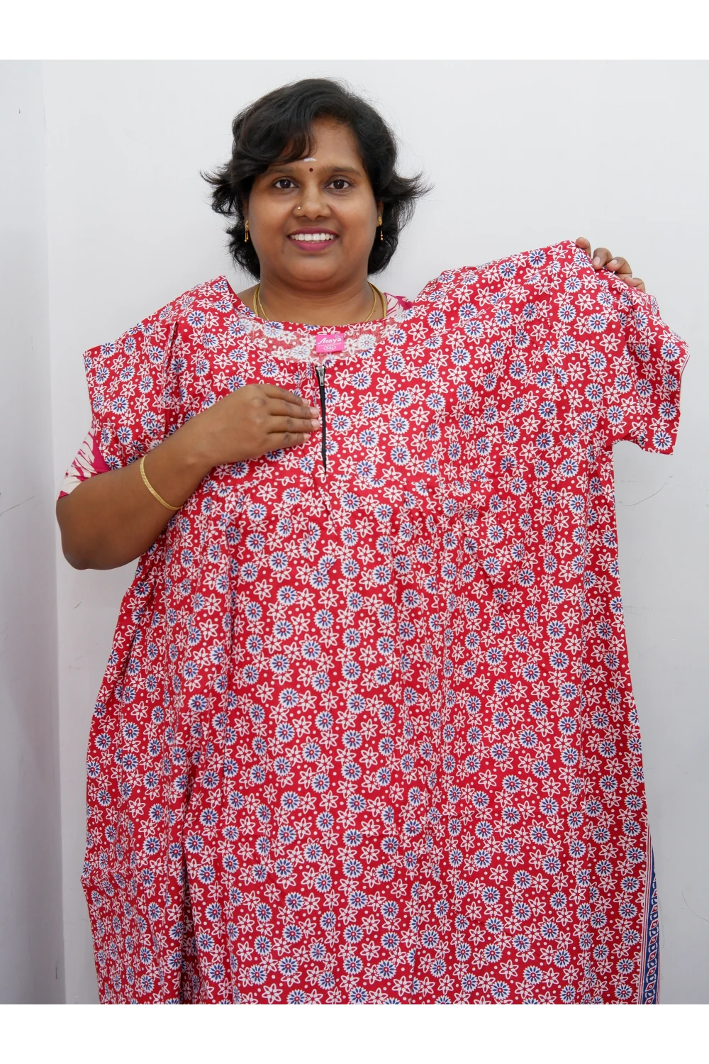 Plus Size Elegant Zip Nighty – Jyothi Cotton Breeze
