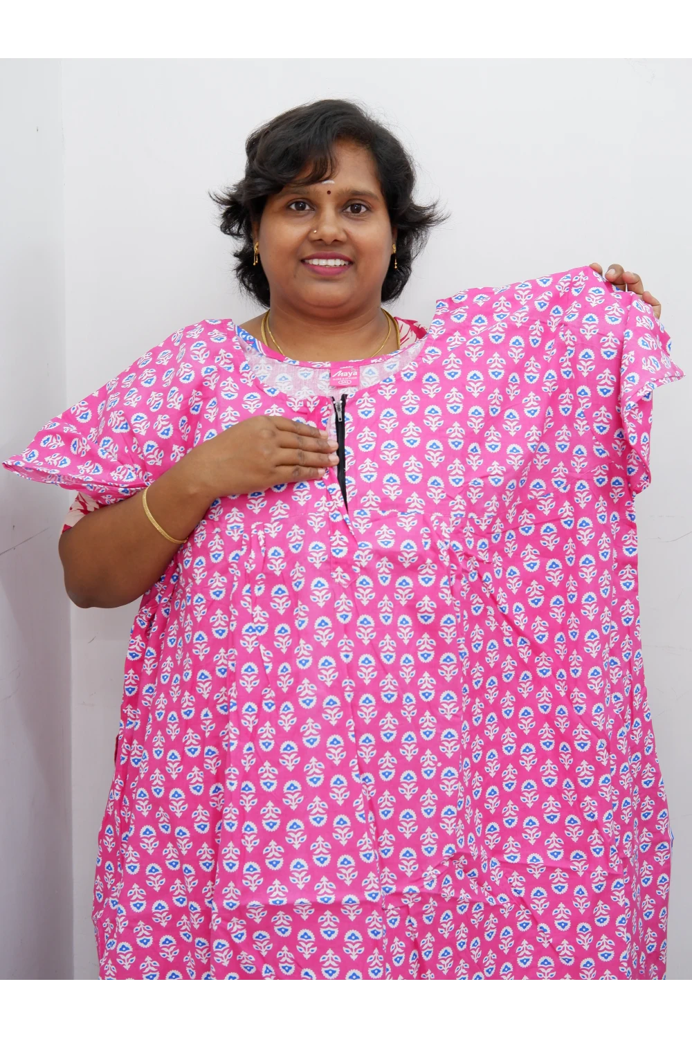 Plus Size Elegant Zip Nighty – Jyothi Cotton Breeze