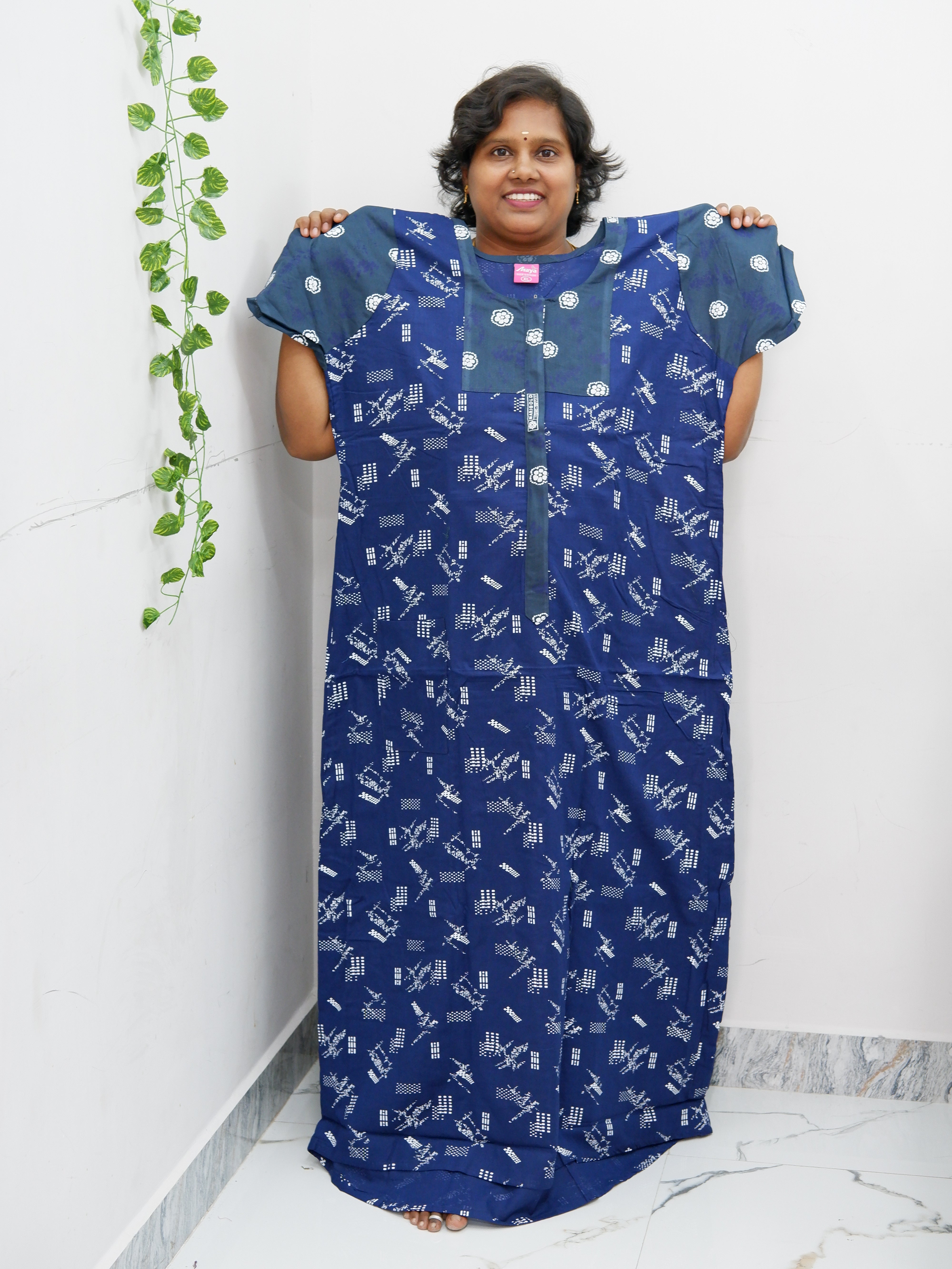 Feeding-Friendly Cotton Nighty with Long Zip