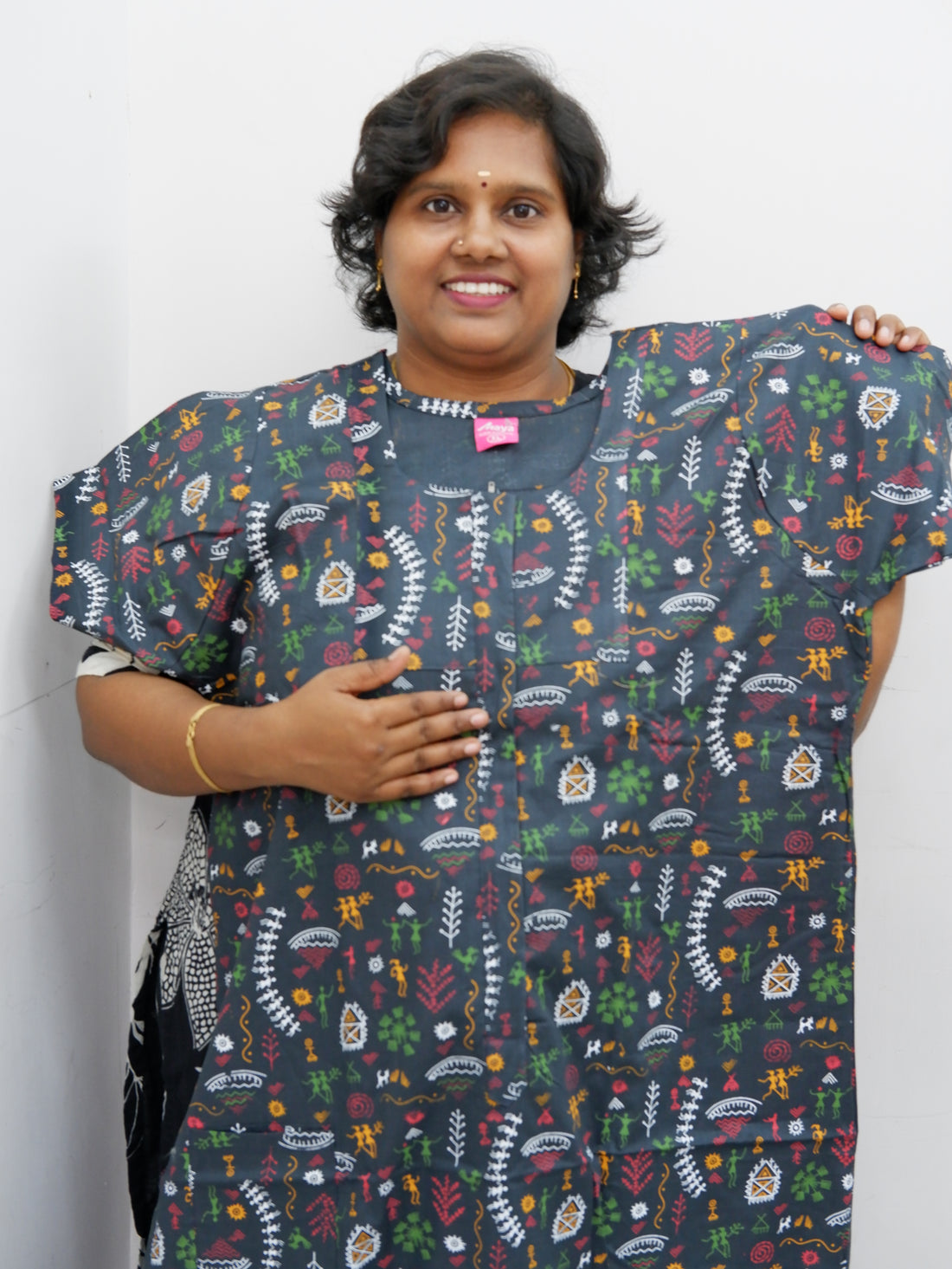 Feeding-Friendly Cotton Nighty with Long Zip