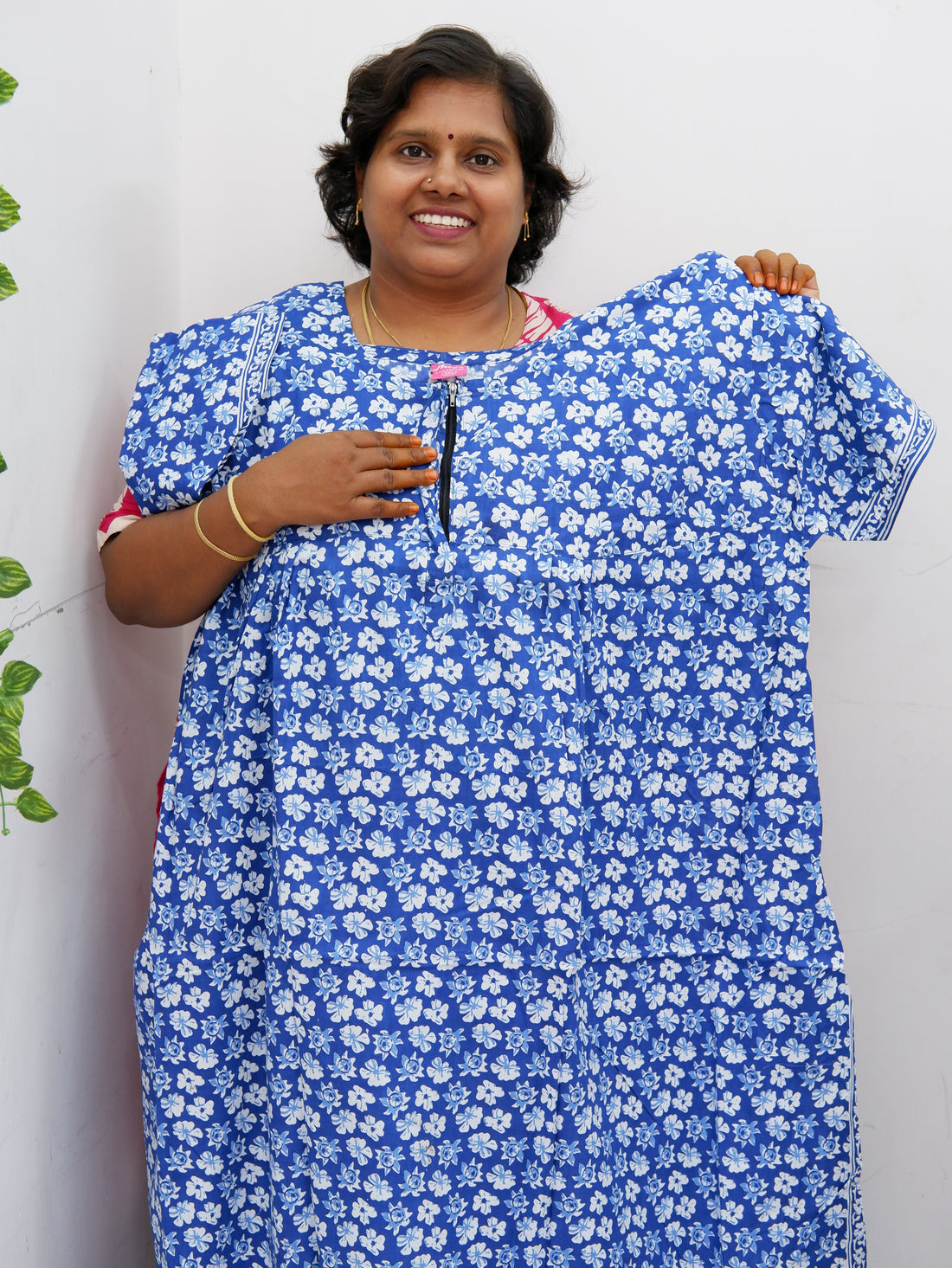 Plus Size Elegant Zip Nighty – Jyothi Cotton Breeze