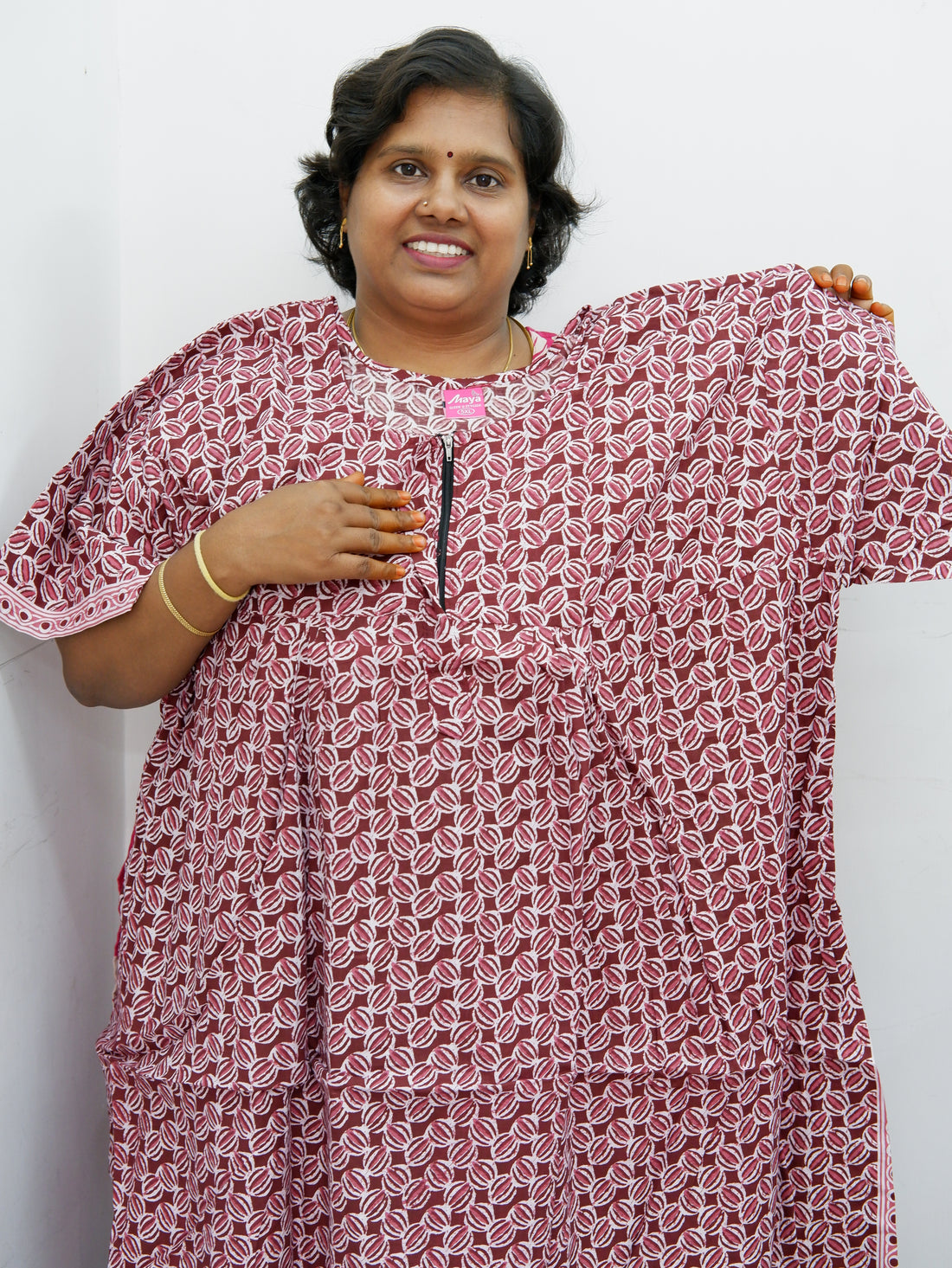Plus Size Elegant Zip Nighty – Jyothi Cotton Breeze