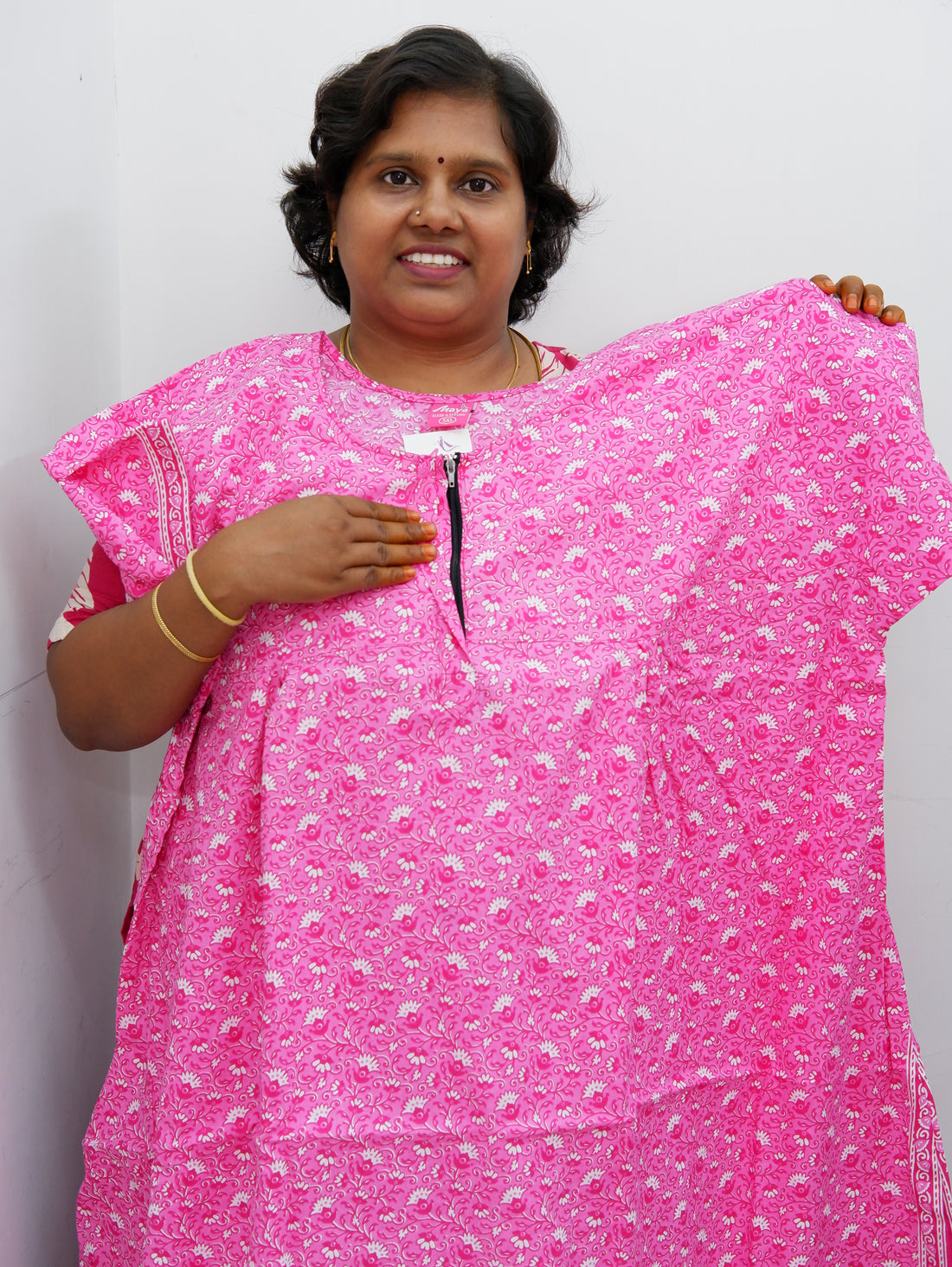 Plus Size Elegant Zip Nighty – Jyothi Cotton Breeze
