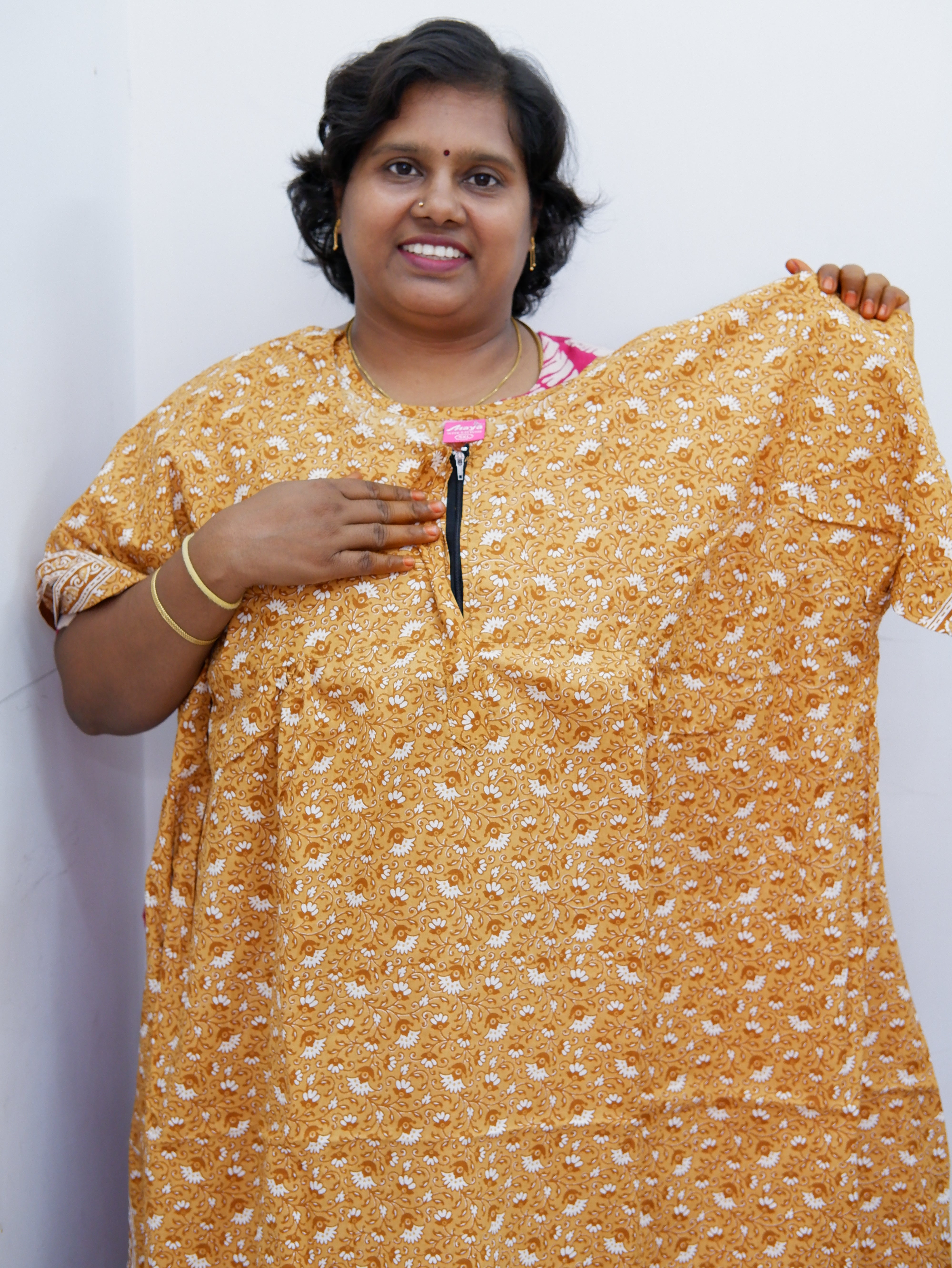 Plus Size Elegant Zip Nighty – Jyothi Cotton Breeze