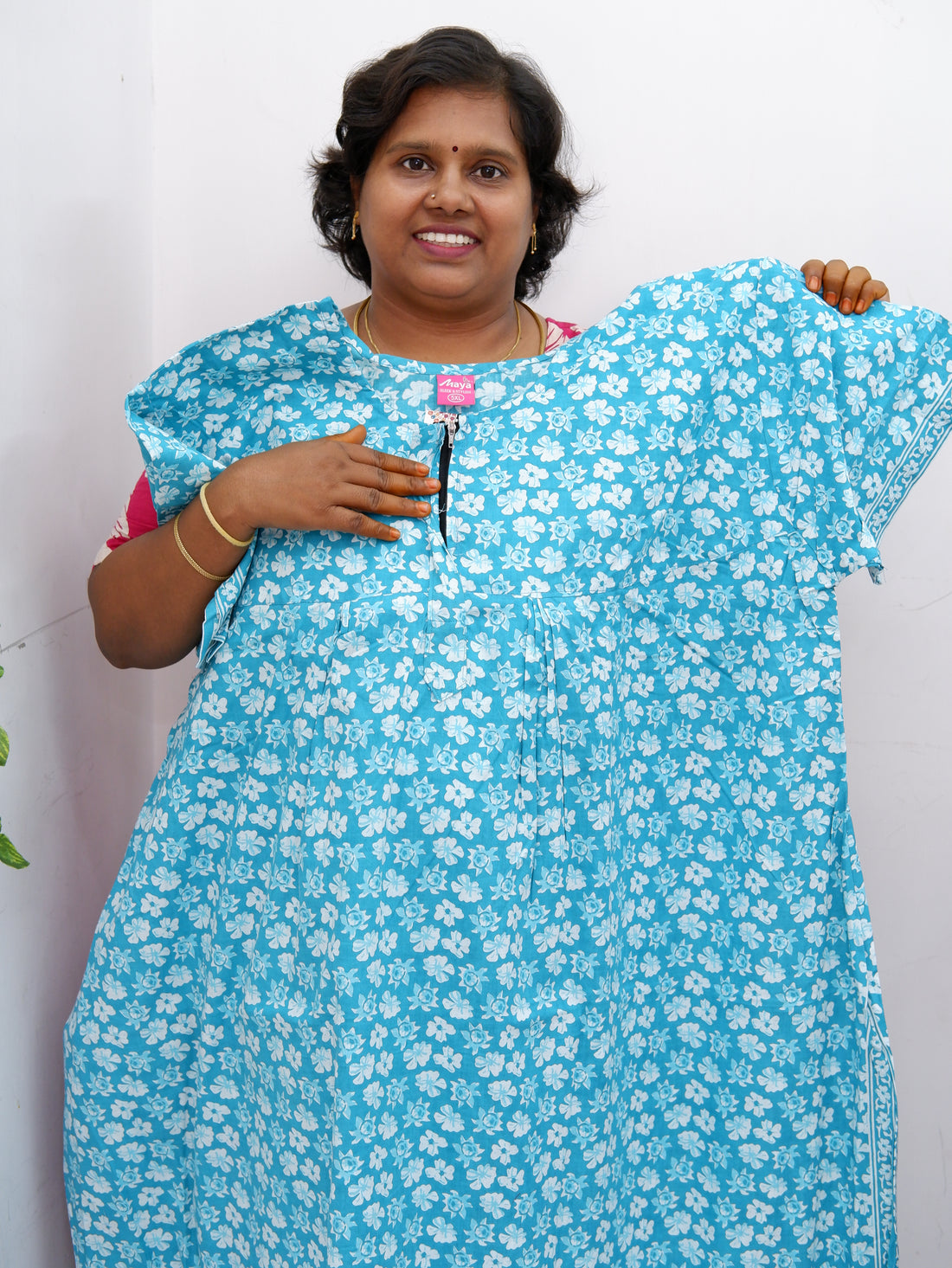 Plus Size Elegant Zip Nighty – Jyothi Cotton Breeze