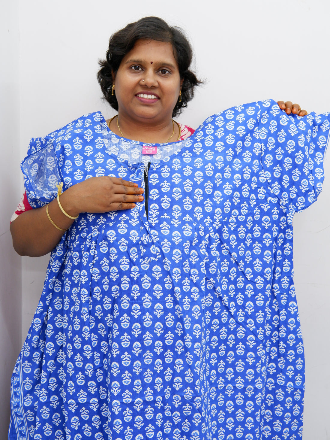 Plus Size Elegant Zip Nighty – Jyothi Cotton Breeze