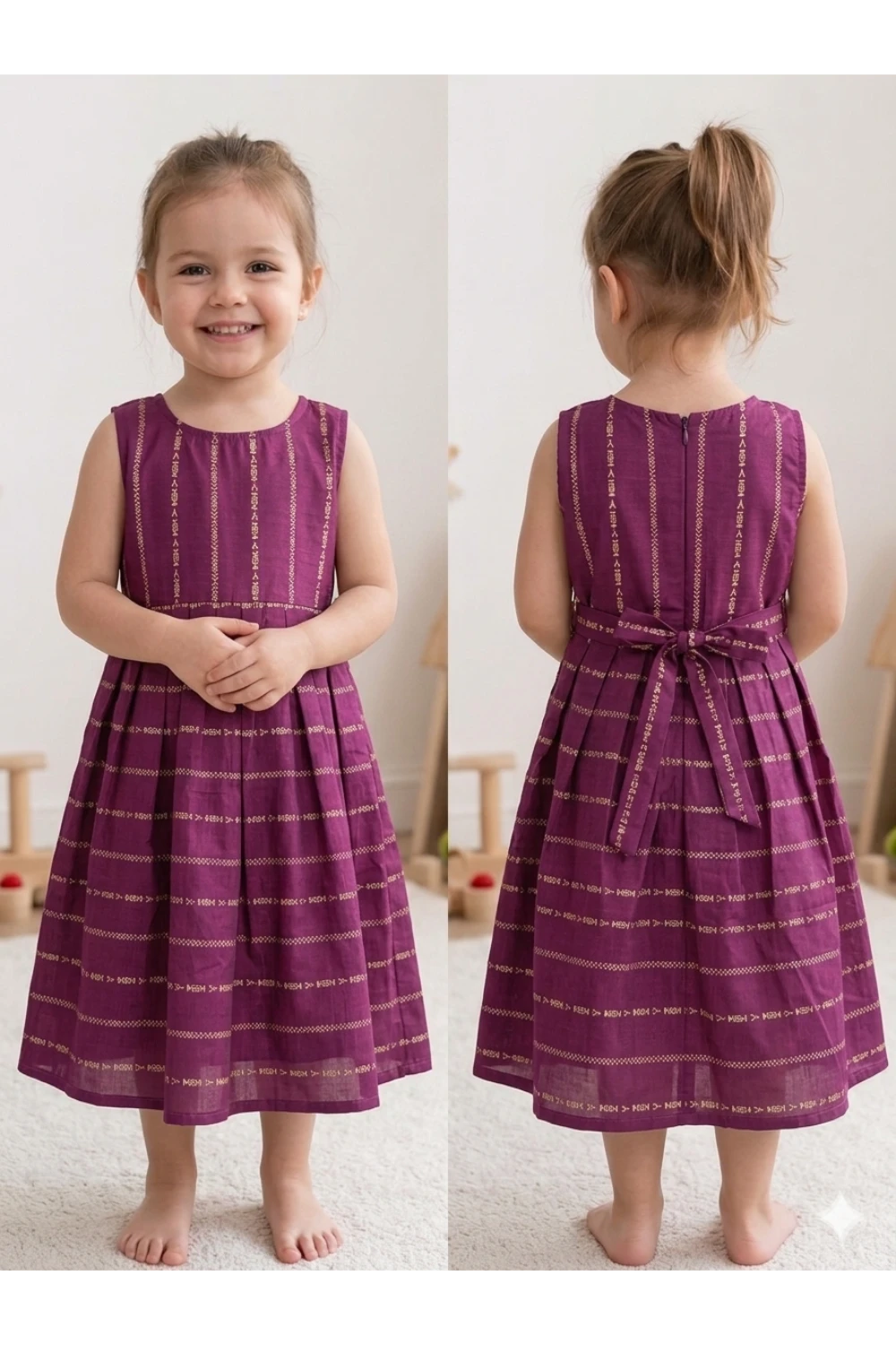 Raw Silk Cotton Sleeveless Frock For Kids