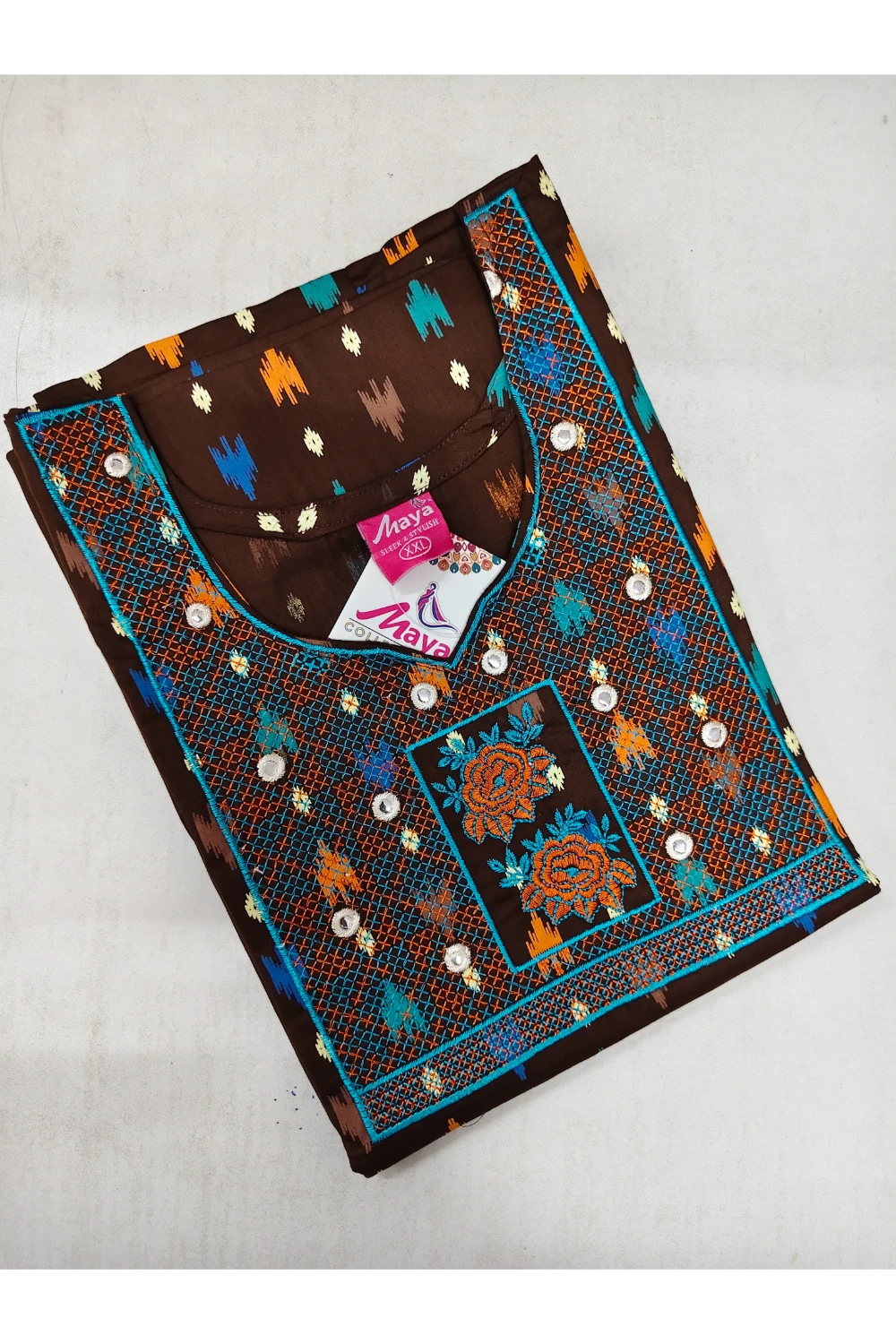 Mirror Work Cotton Nighty with Elegant Embroidery – Soft & Stylis