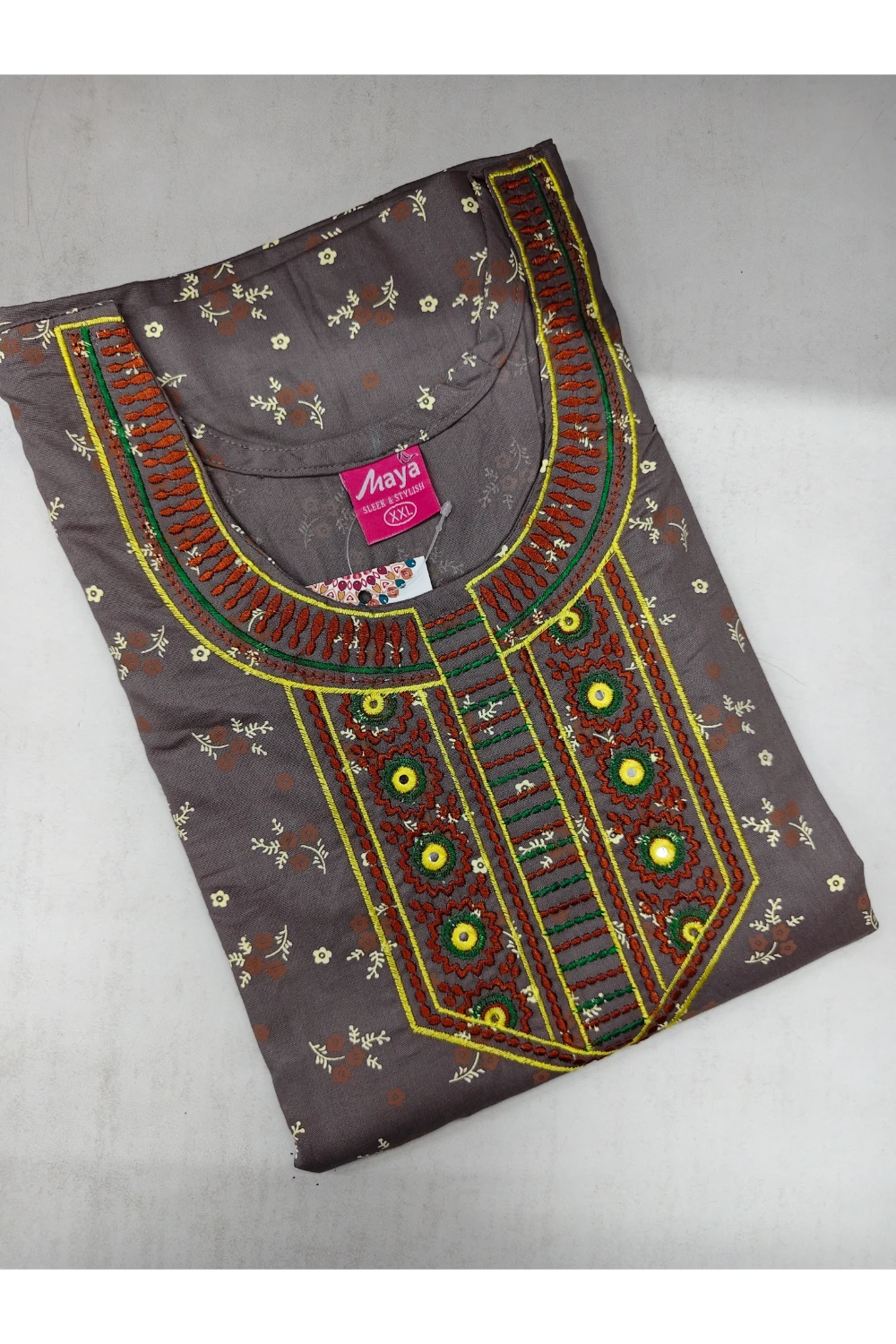 Mirror Work Cotton Nighty with Elegant Embroidery – Soft & Stylis