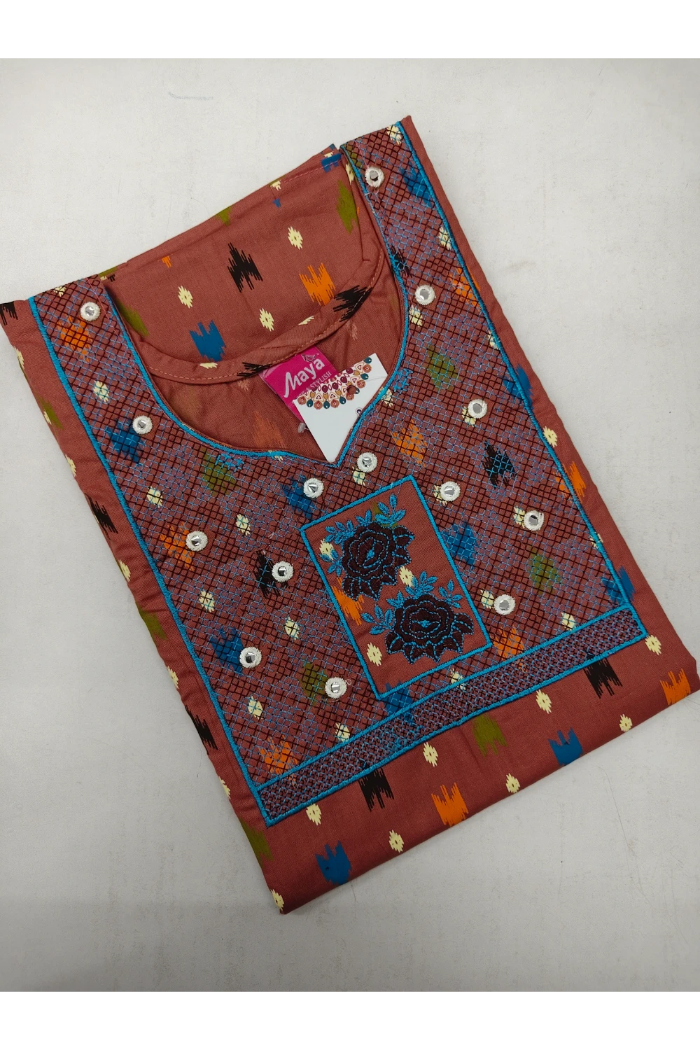 Mirror Work Cotton Nighty with Elegant Embroidery – Soft & Stylis