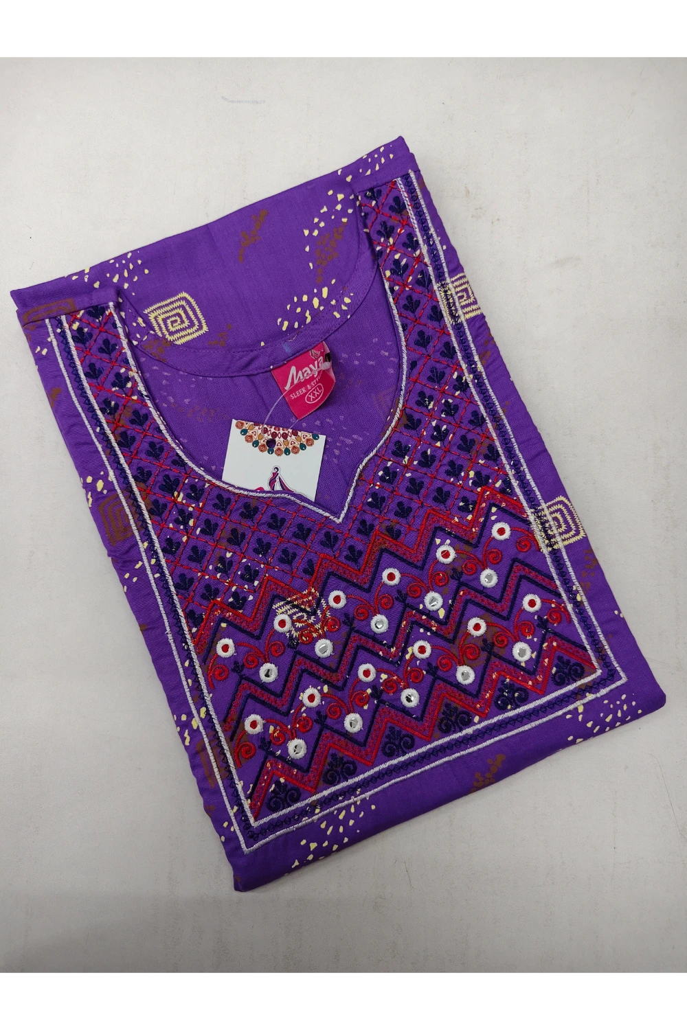 Mirror Work Cotton Nighty with Elegant Embroidery – Soft & Stylis