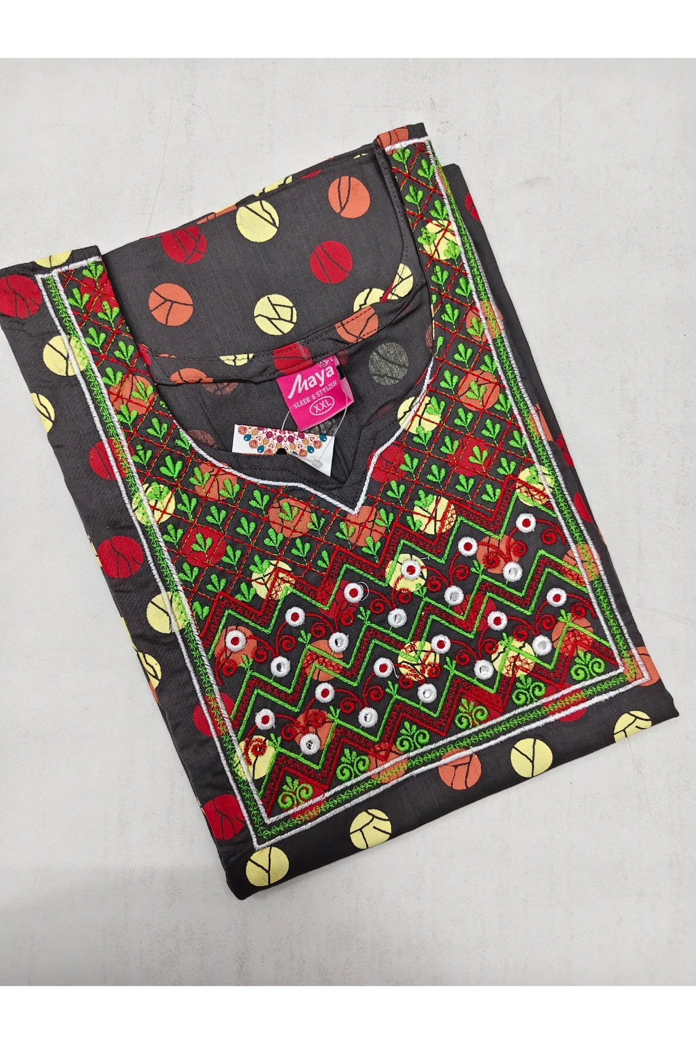 Mirror Work Cotton Nighty with Elegant Embroidery – Soft & Stylis