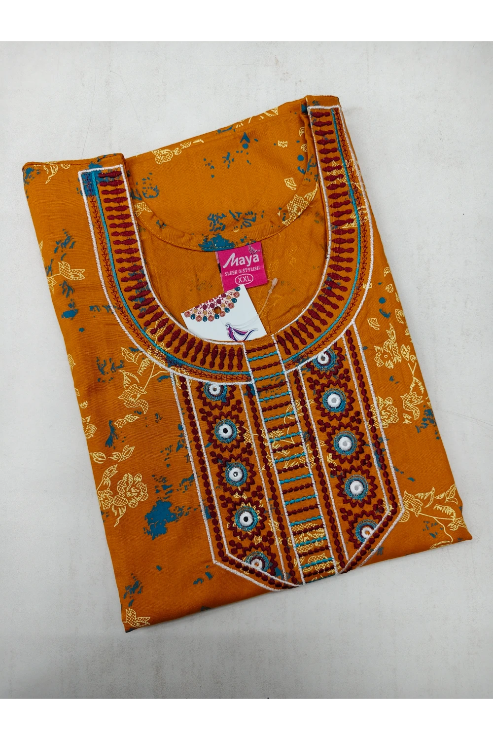 Mirror Work Cotton Nighty with Elegant Embroidery – Soft & Stylis