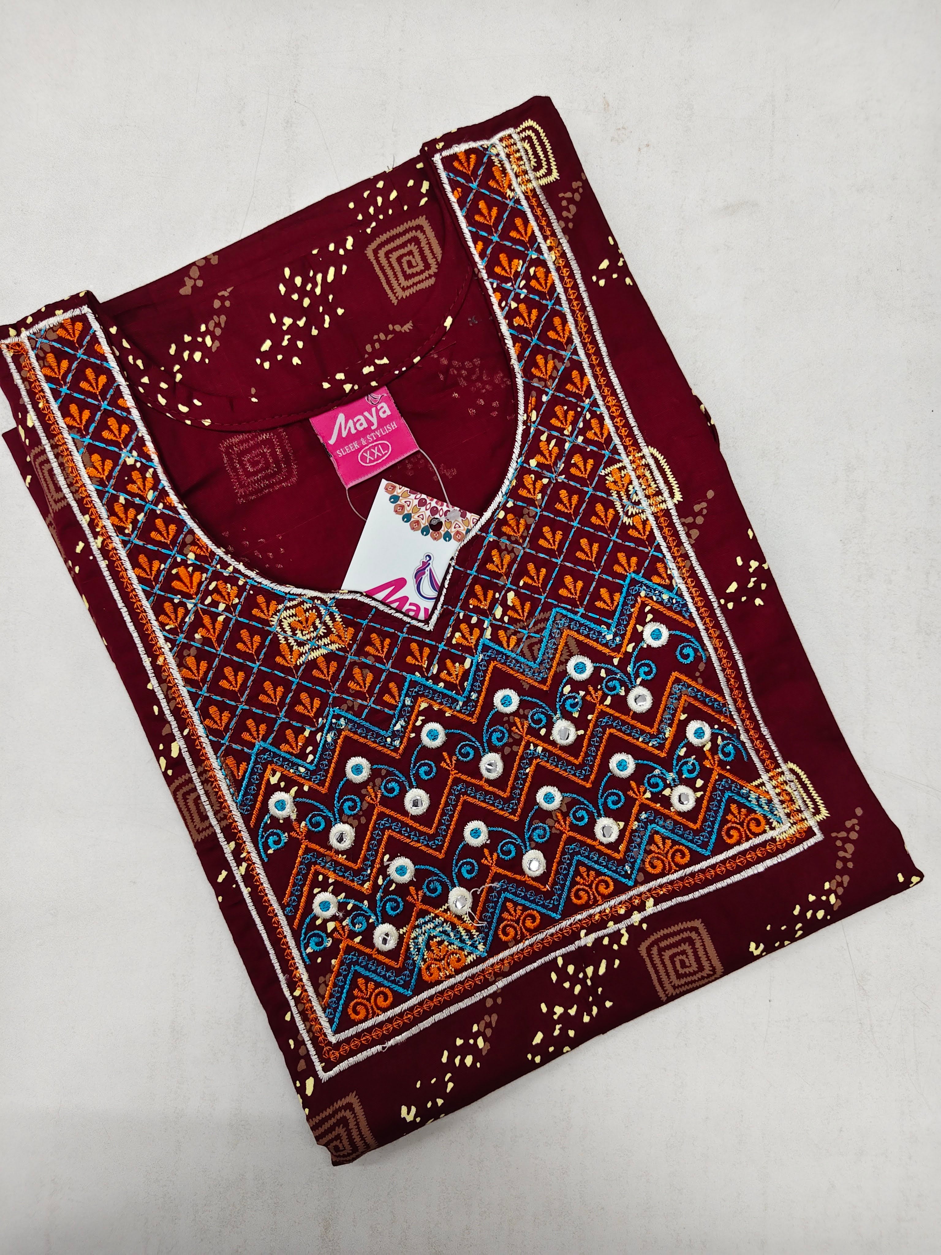 Mirror Work Cotton Nighty with Elegant Embroidery – Soft & Stylis