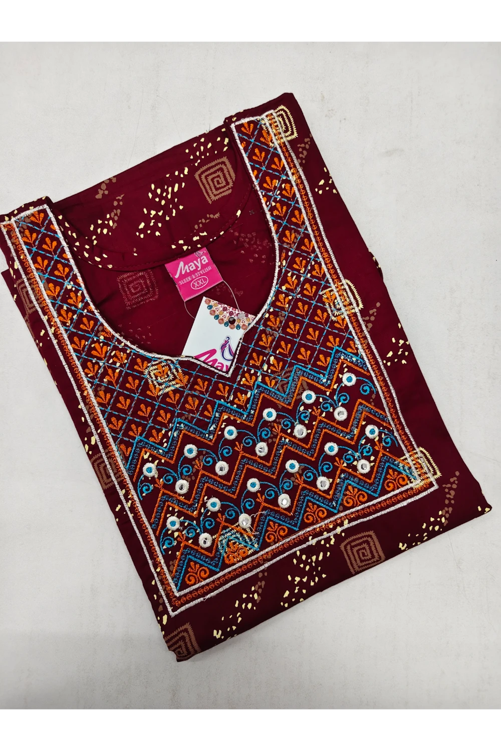 Mirror Work Cotton Nighty with Elegant Embroidery – Soft & Stylis