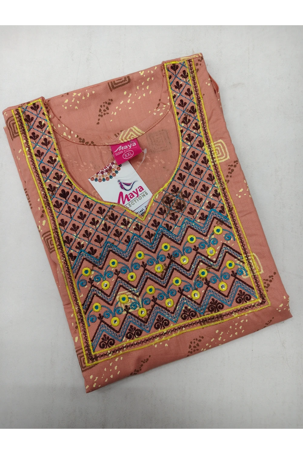 Mirror Work Cotton Nighty with Elegant Embroidery – Soft & Stylis