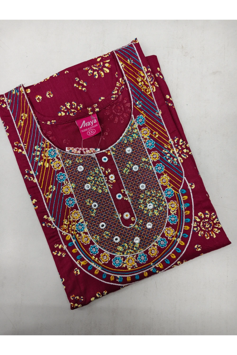 Mirror Work Cotton Nighty with Elegant Embroidery – Soft & Stylis