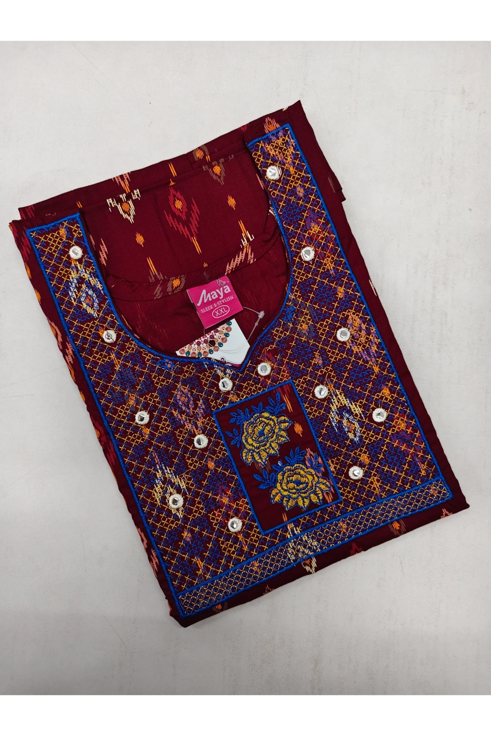 Mirror Work Cotton Nighty with Elegant Embroidery – Soft & Stylis