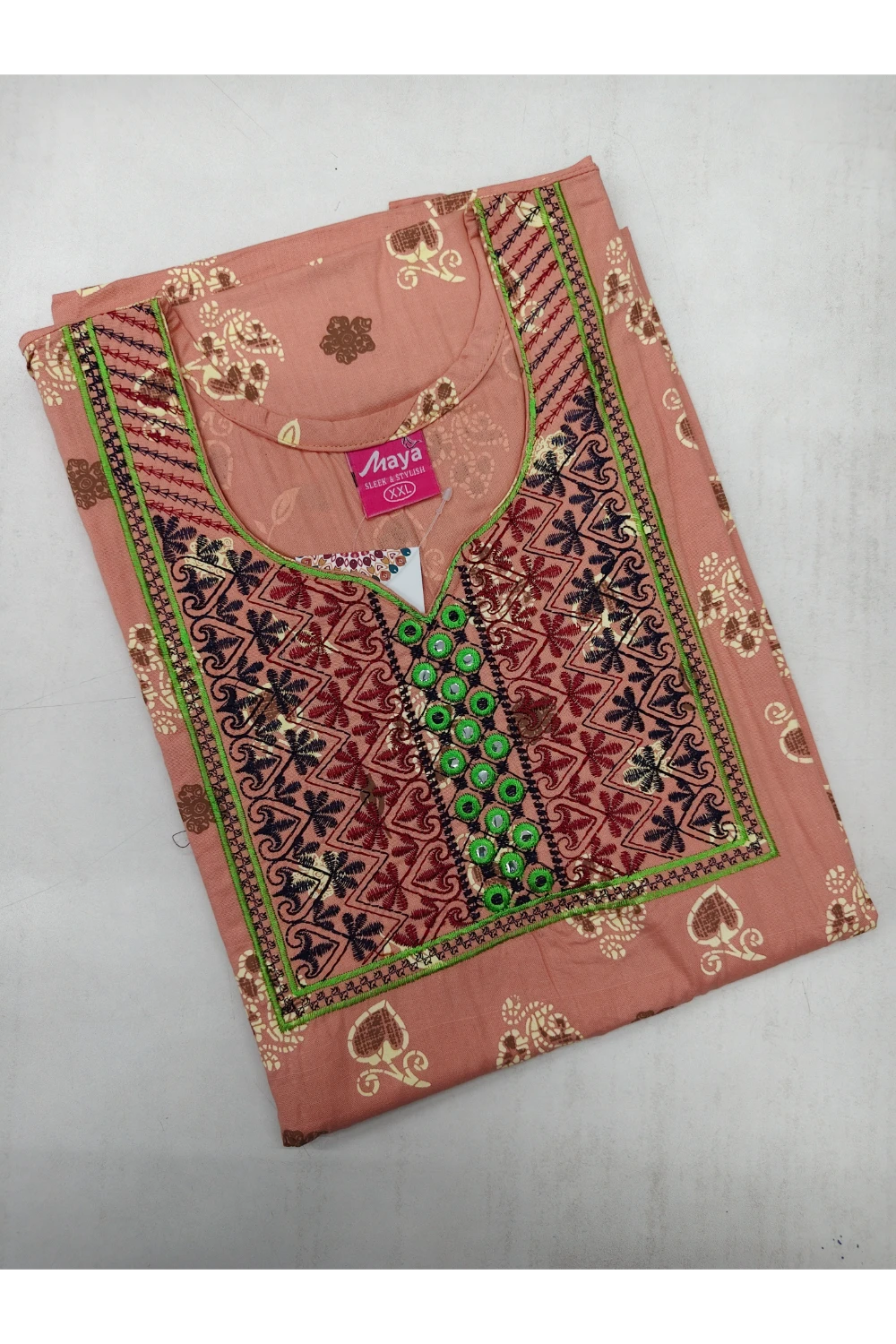 Mirror Work Cotton Nighty with Elegant Embroidery – Soft & Stylis