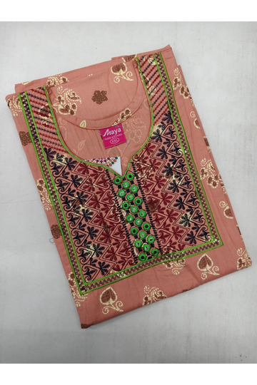 Mirror Work Cotton Nighty with Elegant Embroidery – Soft & Stylis