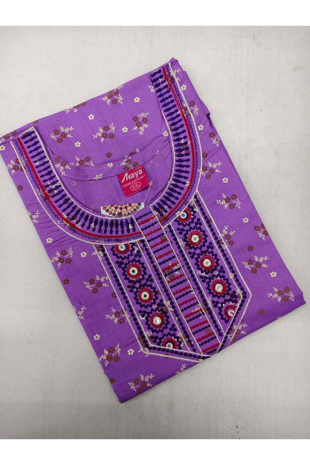 Mirror Work Cotton Nighty with Elegant Embroidery – Soft & Stylis