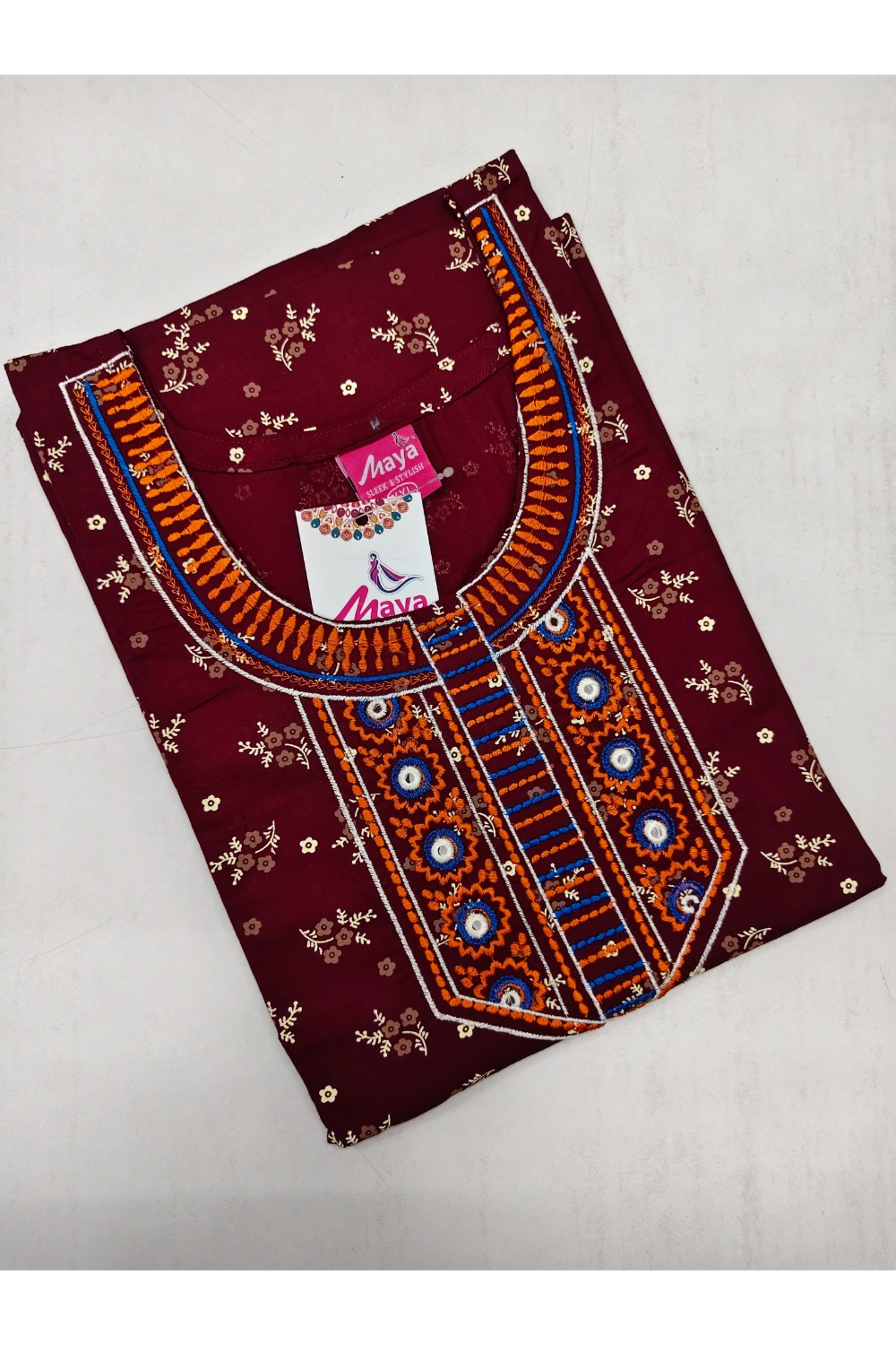 Mirror Work Cotton Nighty with Elegant Embroidery – Soft & Stylis