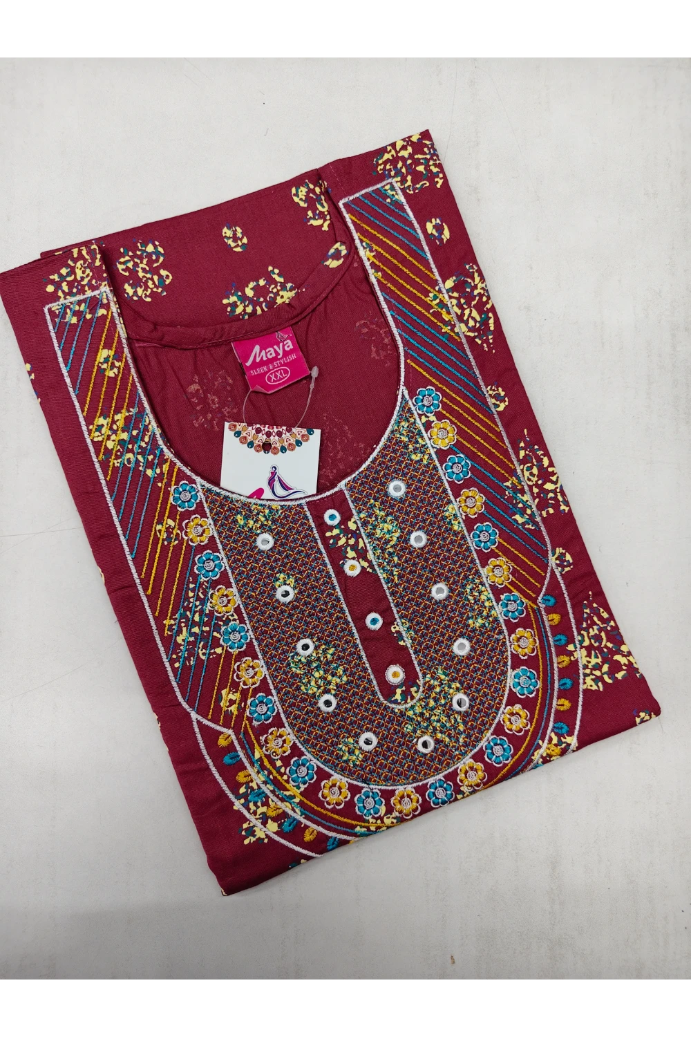 Mirror Work Cotton Nighty with Elegant Embroidery – Soft & Stylis