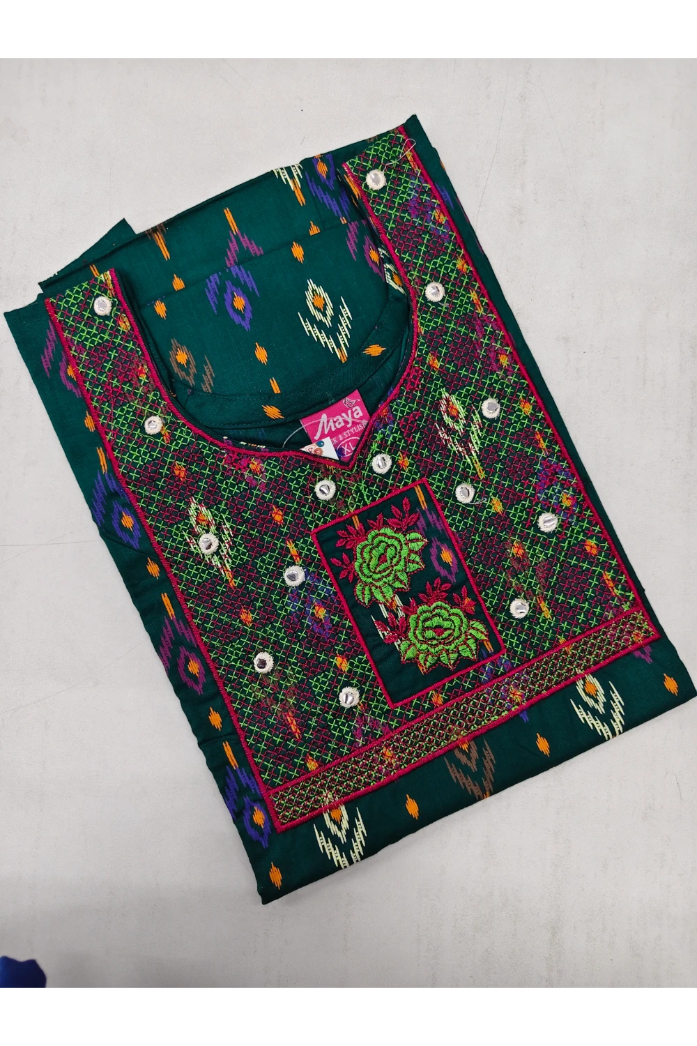 Mirror Work Cotton Nighty with Elegant Embroidery – Soft & Stylis