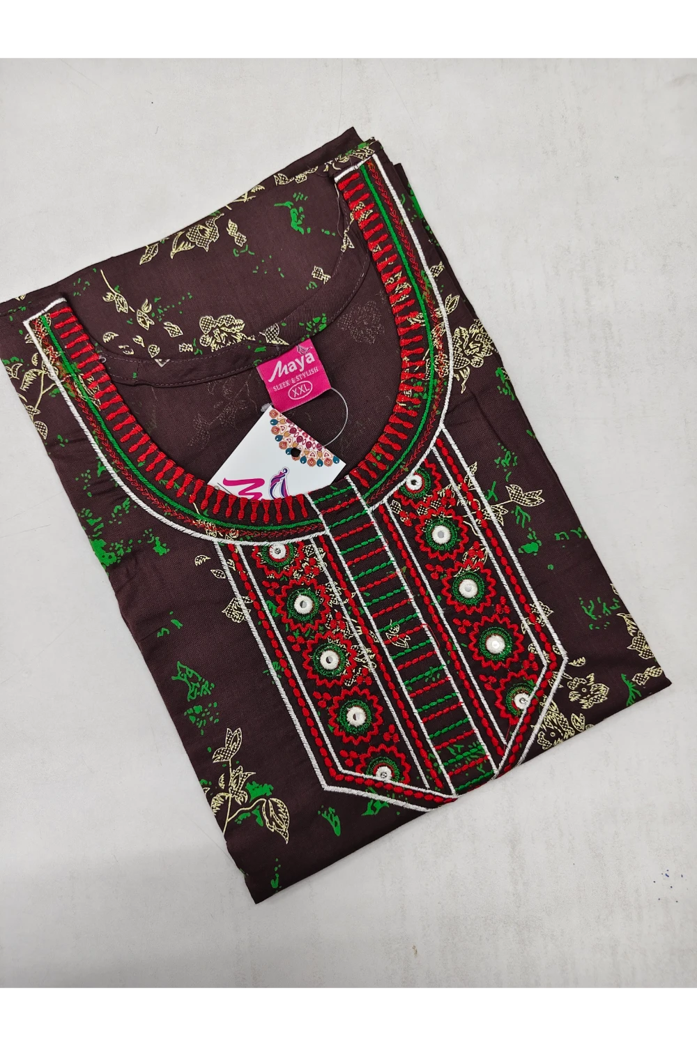 Mirror Work Cotton Nighty with Elegant Embroidery – Soft & Stylis