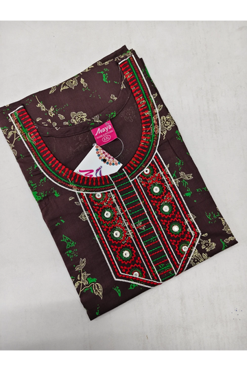 Mirror Work Cotton Nighty with Elegant Embroidery – Soft & Stylis