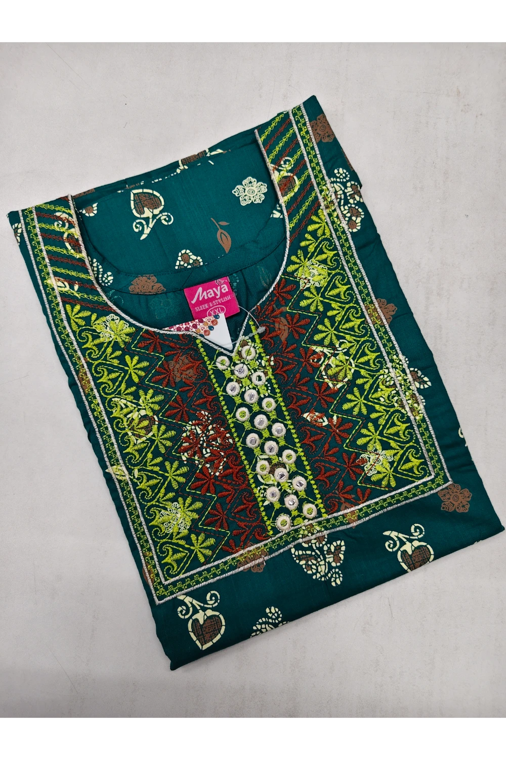 Mirror Work Cotton Nighty with Elegant Embroidery – Soft & Stylis