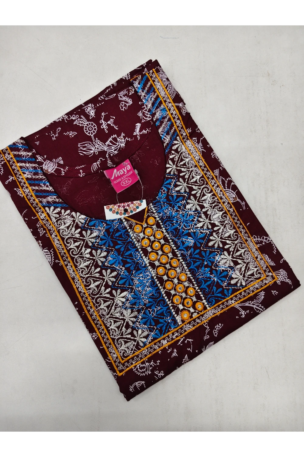 Mirror Work Cotton Nighty with Elegant Embroidery – Soft & Stylis