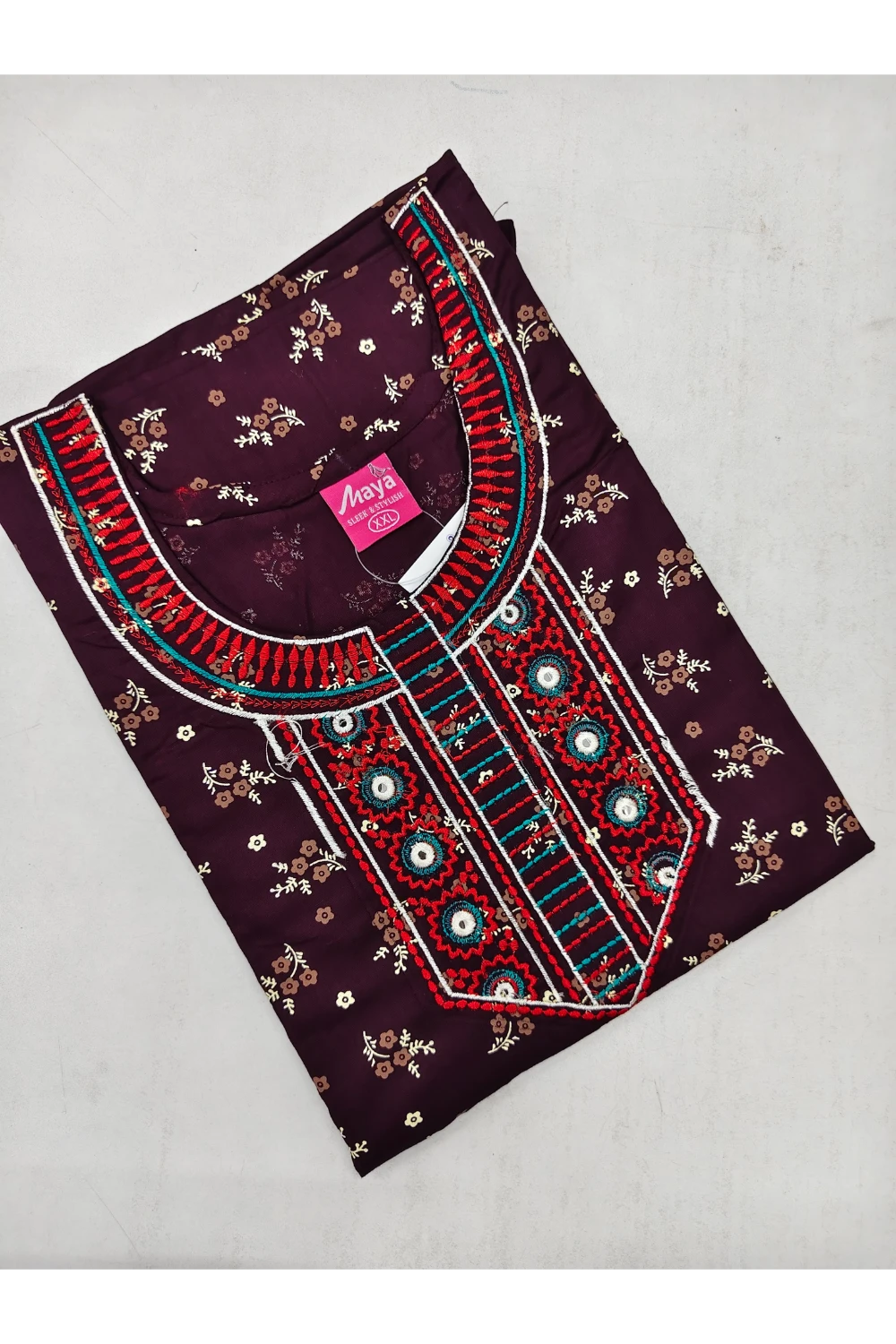 Mirror Work Cotton Nighty with Elegant Embroidery – Soft & Stylis