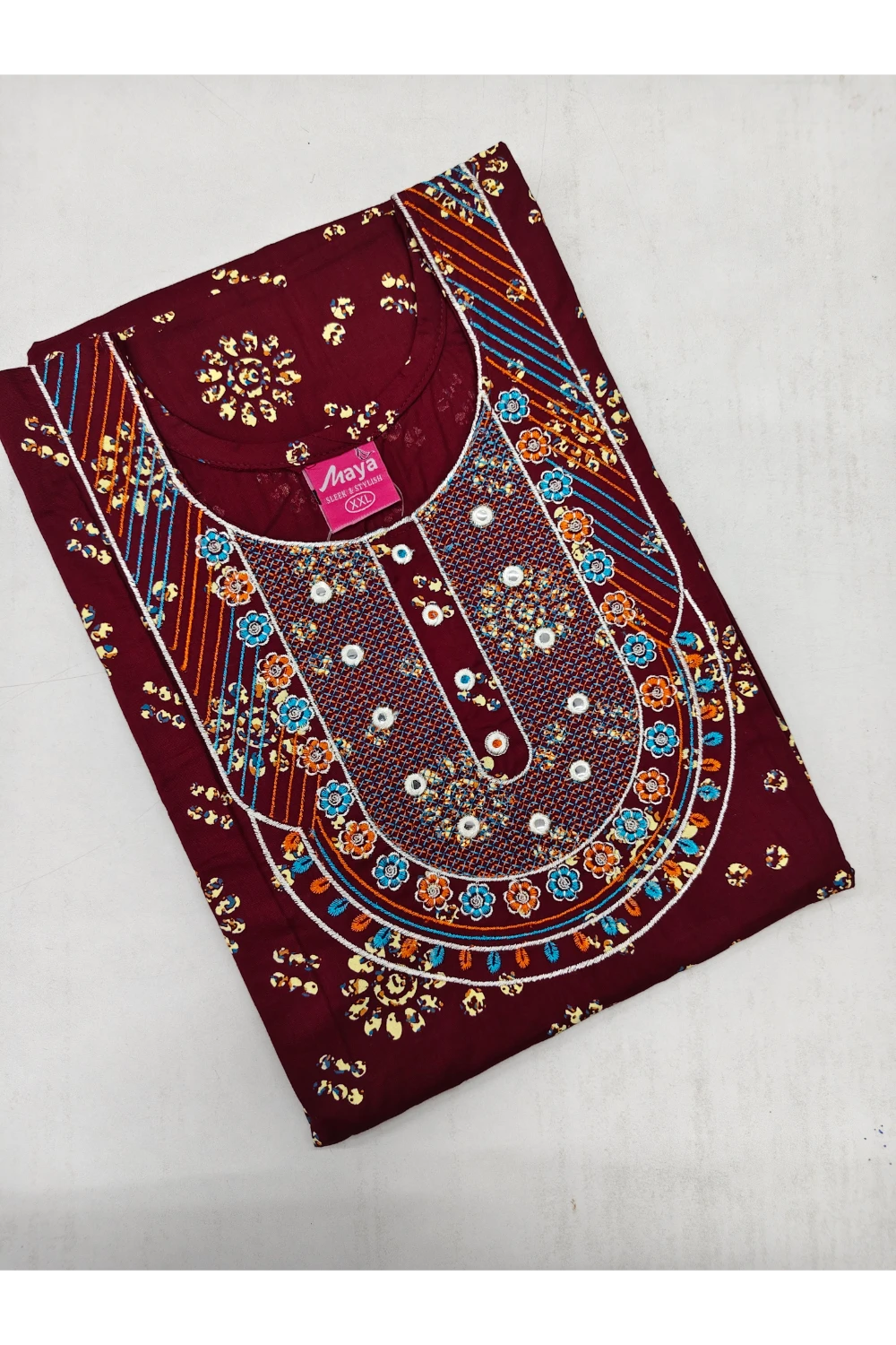 Mirror Work Cotton Nighty with Elegant Embroidery – Soft & Stylis