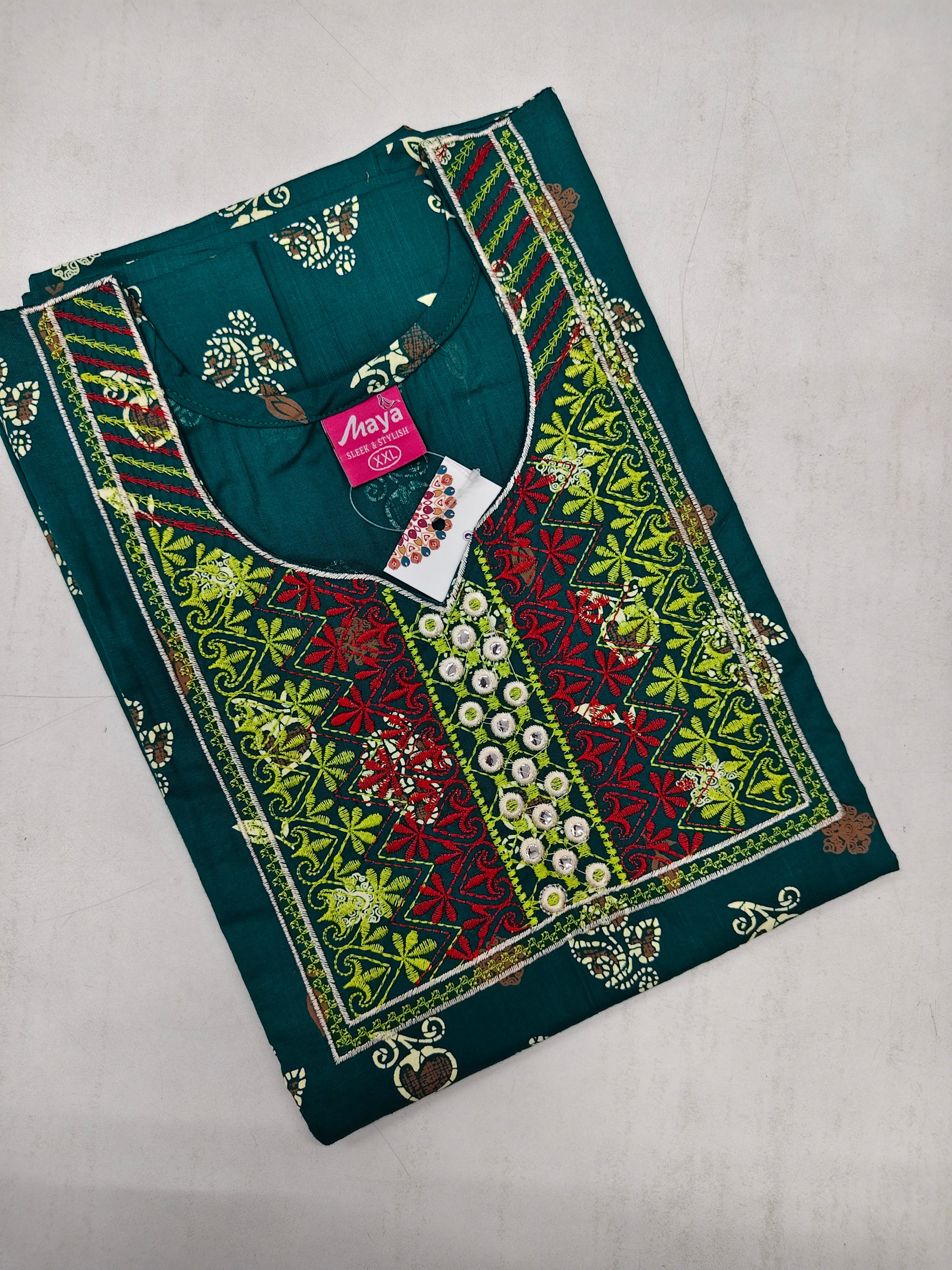 Mirror Work Cotton Nighty with Elegant Embroidery – Soft & Stylis