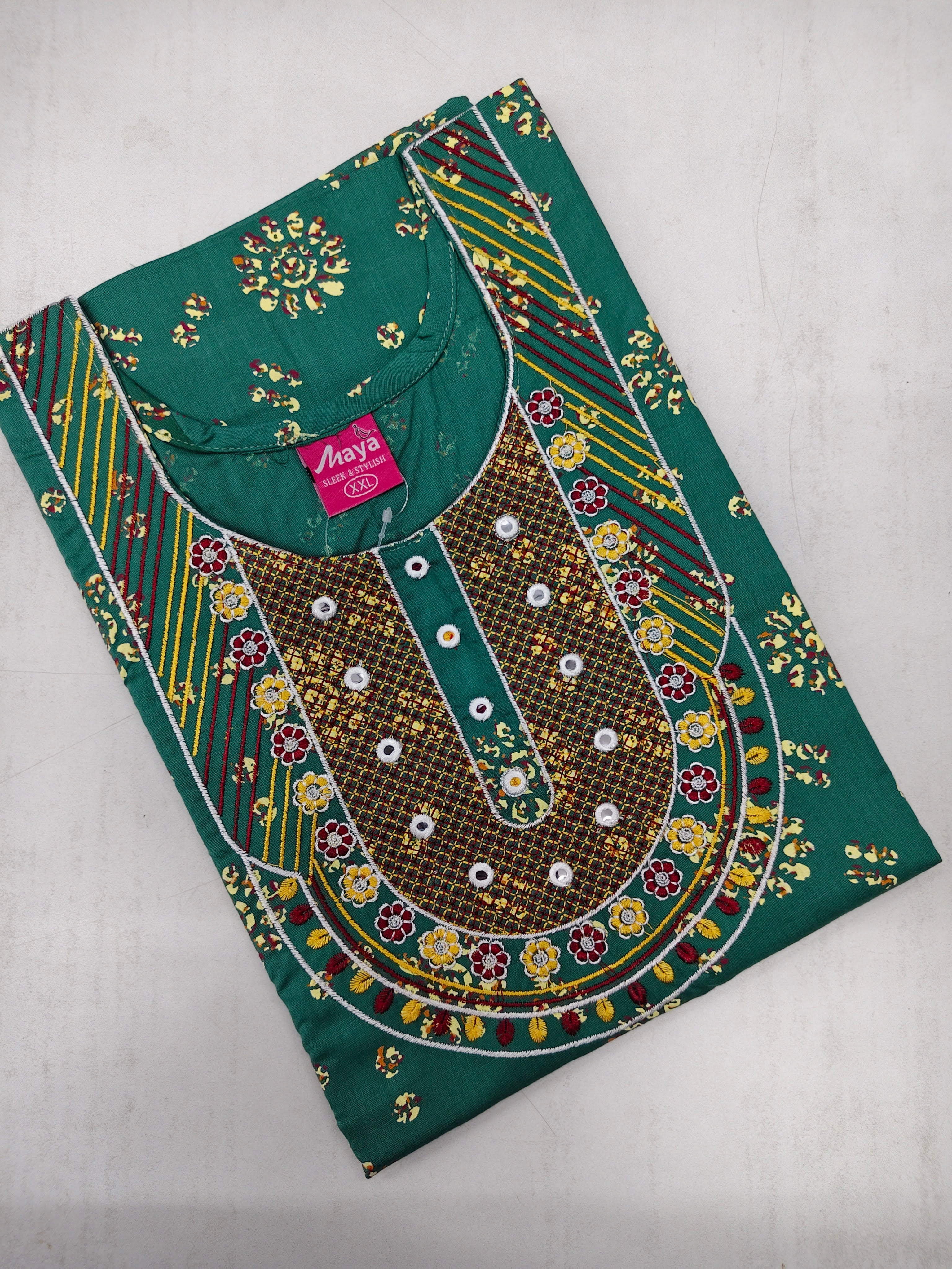 Mirror Work Cotton Nighty with Elegant Embroidery – Soft & Stylis