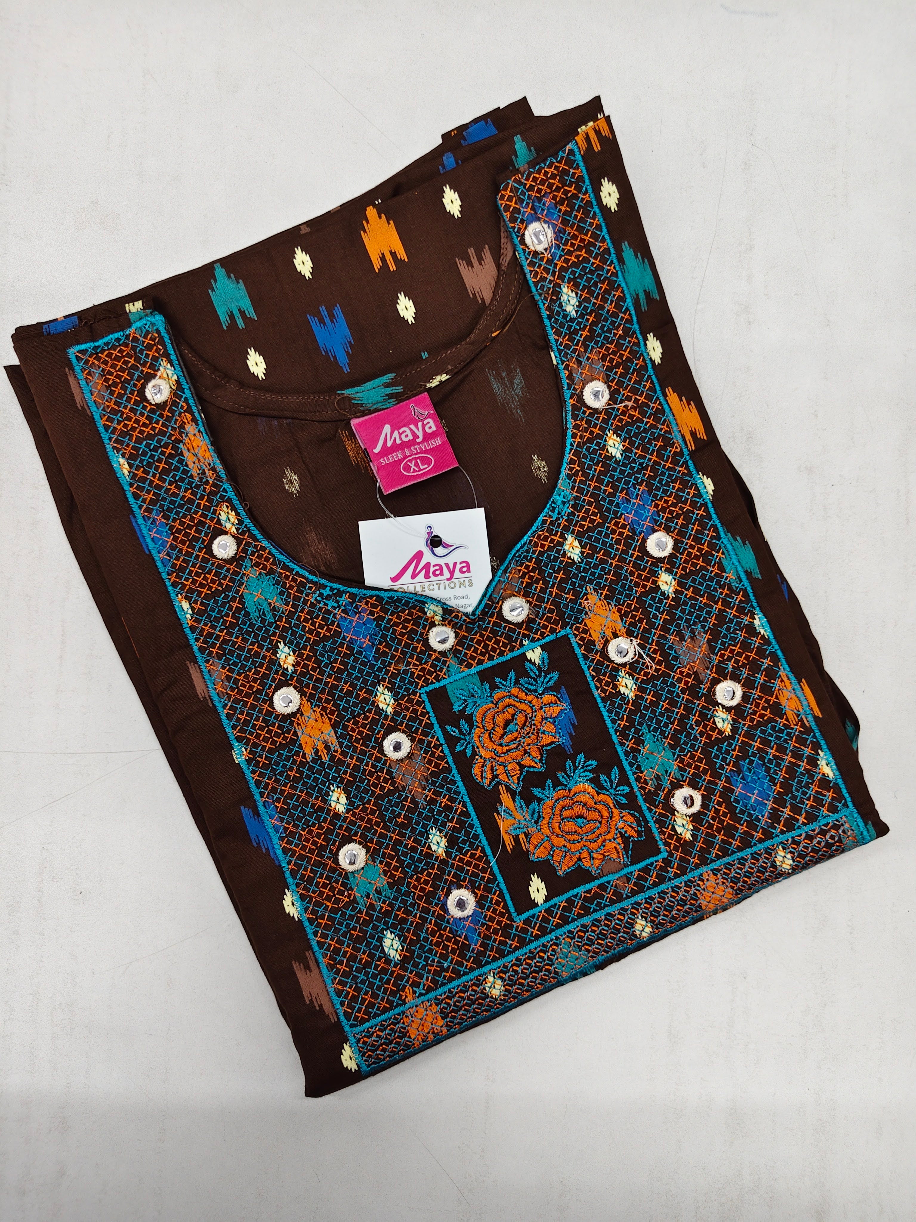 Mirror Work Cotton Nighty with Elegant Embroidery – Soft & Stylis