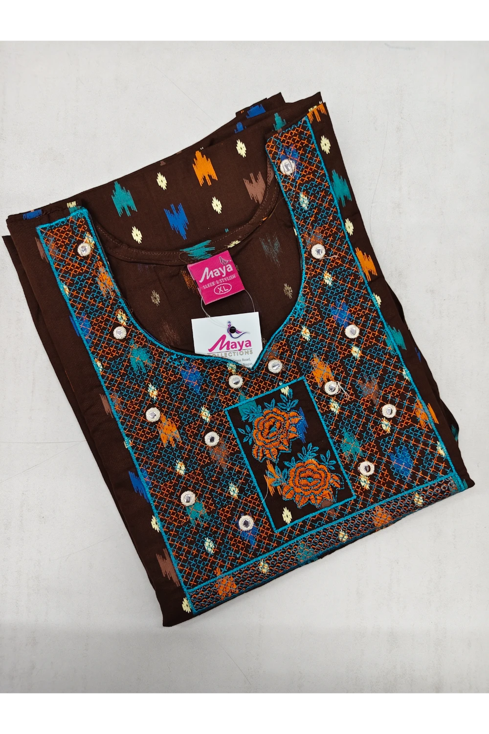 Mirror Work Cotton Nighty with Elegant Embroidery – Soft & Stylis