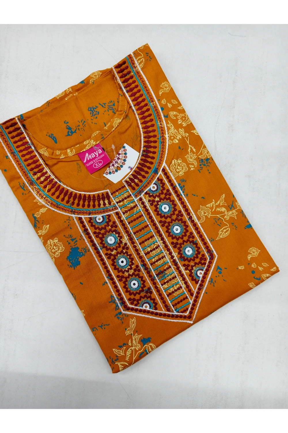 Mirror Work Cotton Nighty with Elegant Embroidery – Soft & Stylis