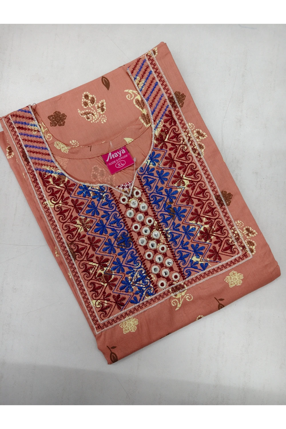 Mirror Work Cotton Nighty with Elegant Embroidery – Soft & Stylis