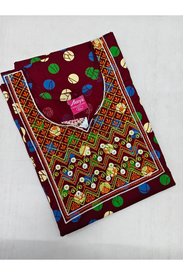 Mirror Work Cotton Nighty with Elegant Embroidery – Soft & Stylis