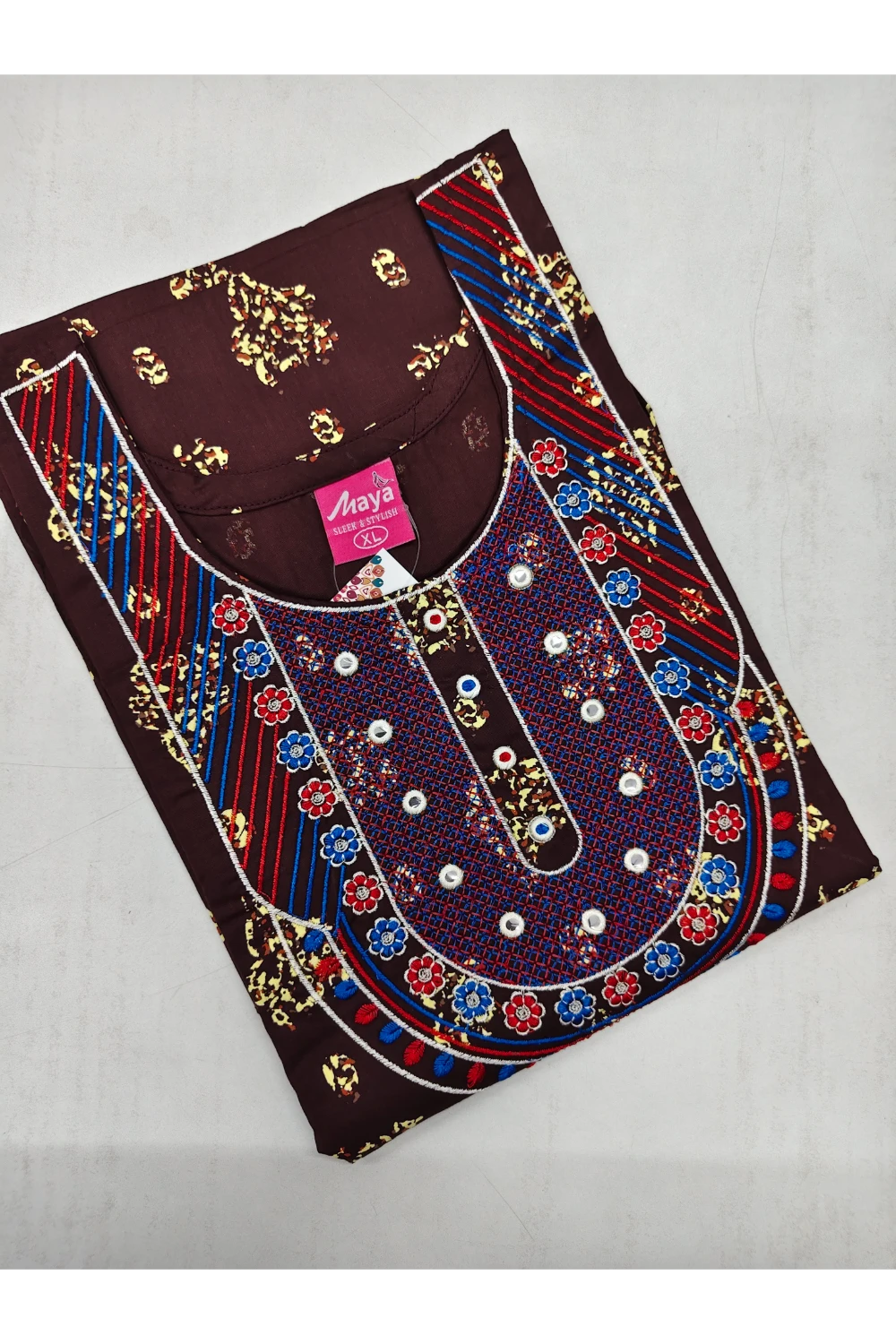 Mirror Work Cotton Nighty with Elegant Embroidery – Soft & Stylis