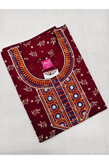 Mirror Work Cotton Nighty with Elegant Embroidery – Soft & Stylis